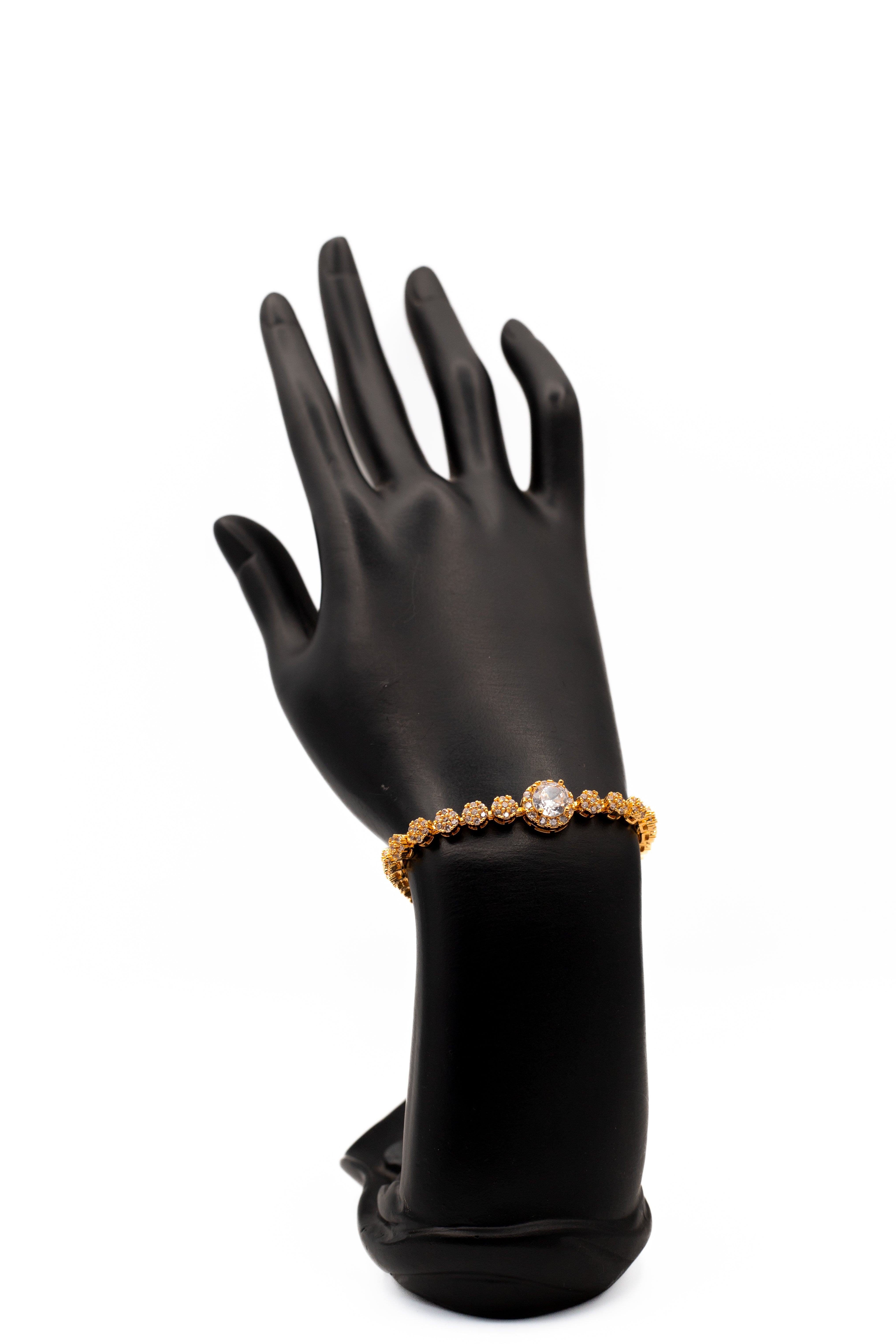 Gold-Toned Halo Statement Bracelet | Pave Crystal Tennis