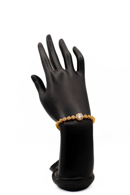 Gold-Toned Halo Statement Bracelet | Pave Crystal Tennis