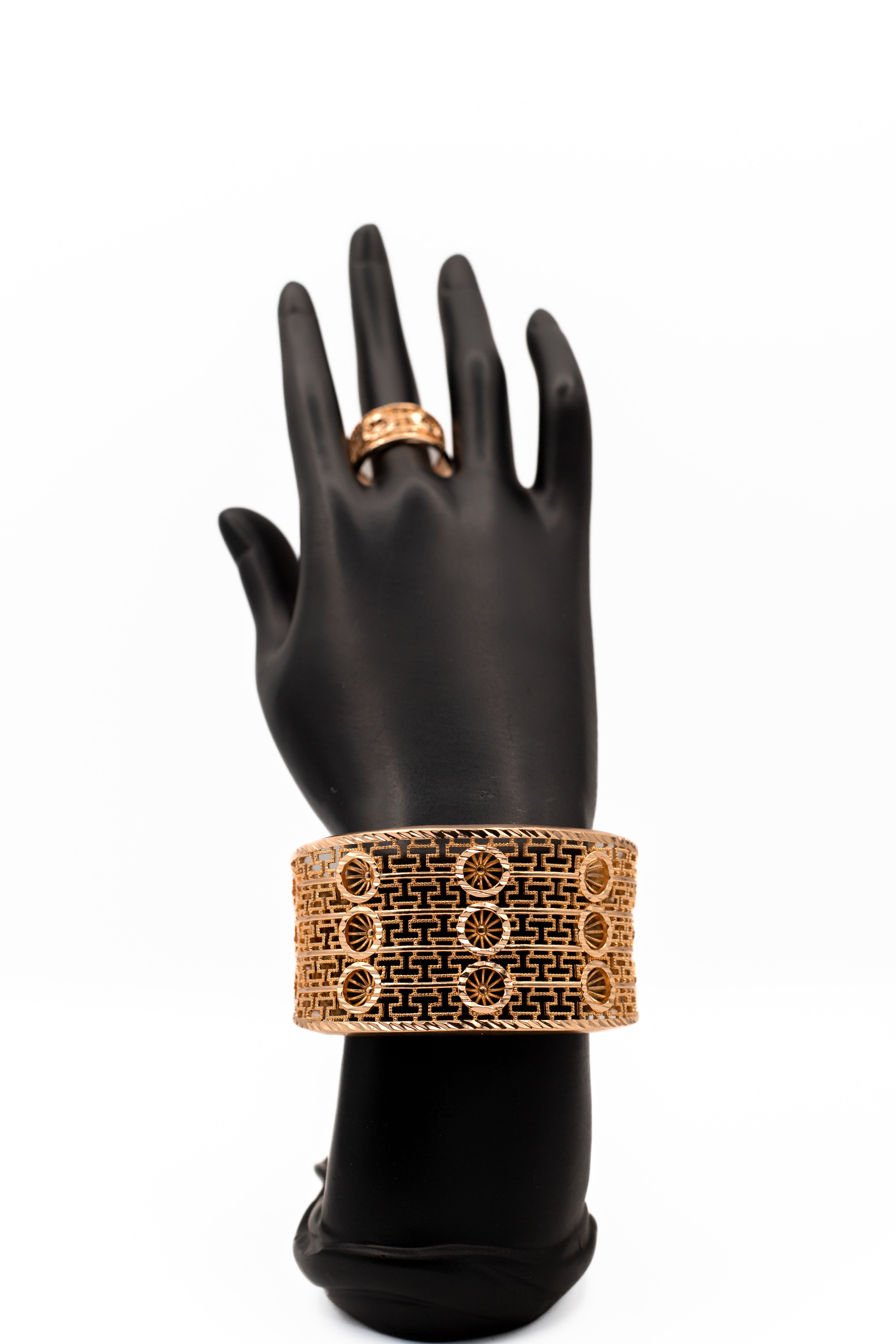 Grand Golden Filigree Wide Cuff Bangle & Ring Set