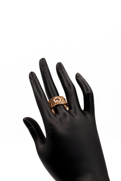 Grand Golden Filigree Wide Cuff Bangle & Ring Set