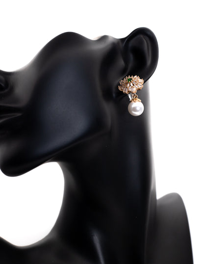 Luxury Golden Floral Pearl Drop Tops (Emerald Accent)