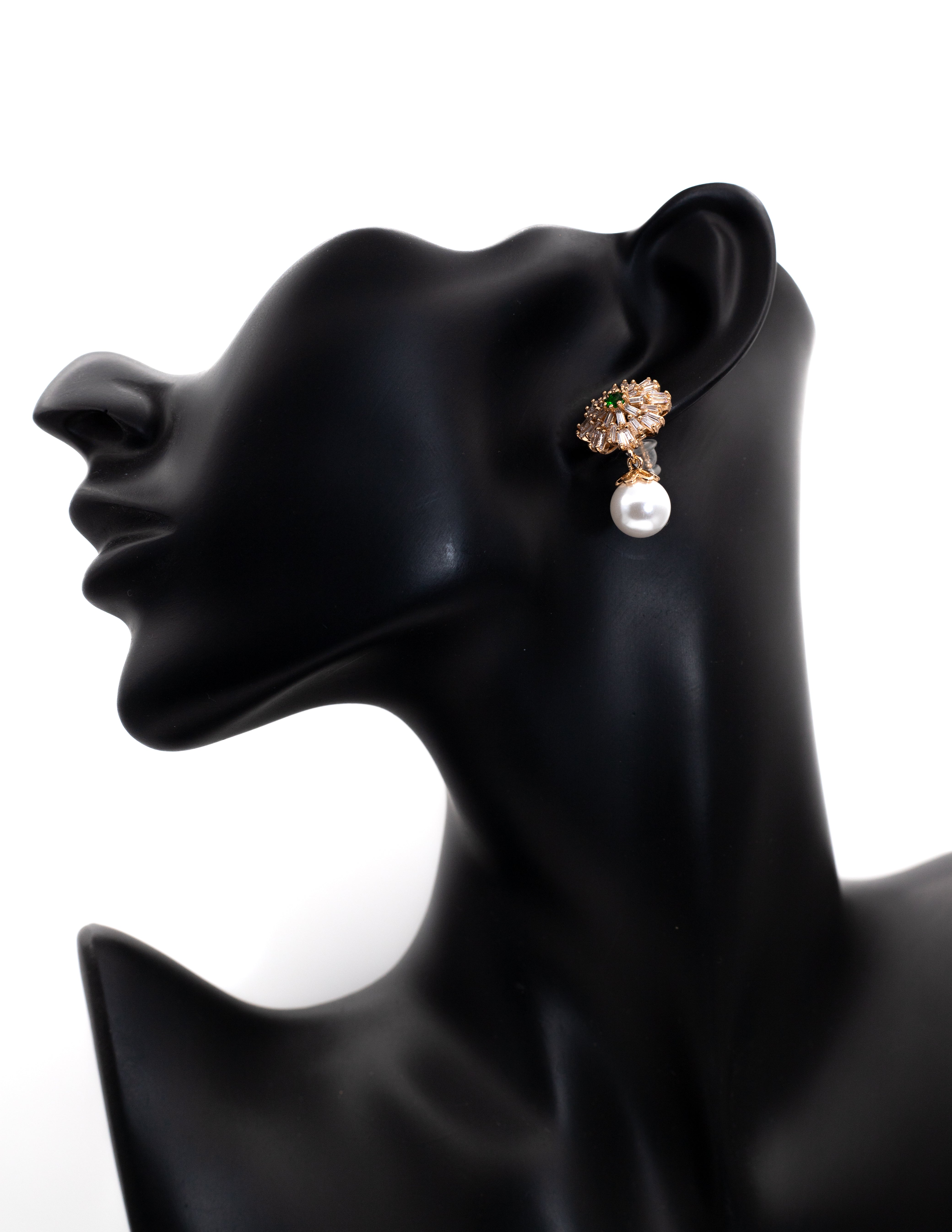 Luxury Golden Floral Pearl Drop Tops (Emerald Accent)