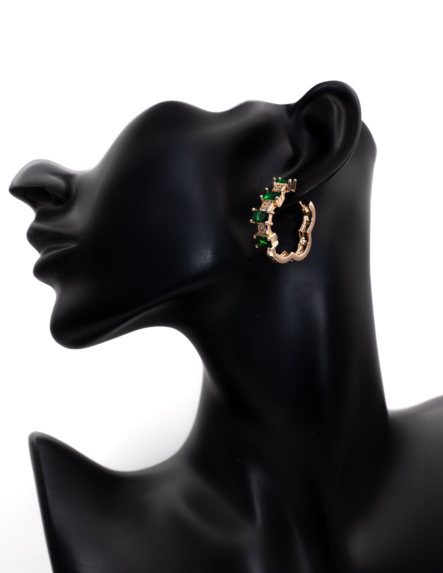 Luxury Golden Emerald Square-Cut Hoop Tops (High-Contrast)