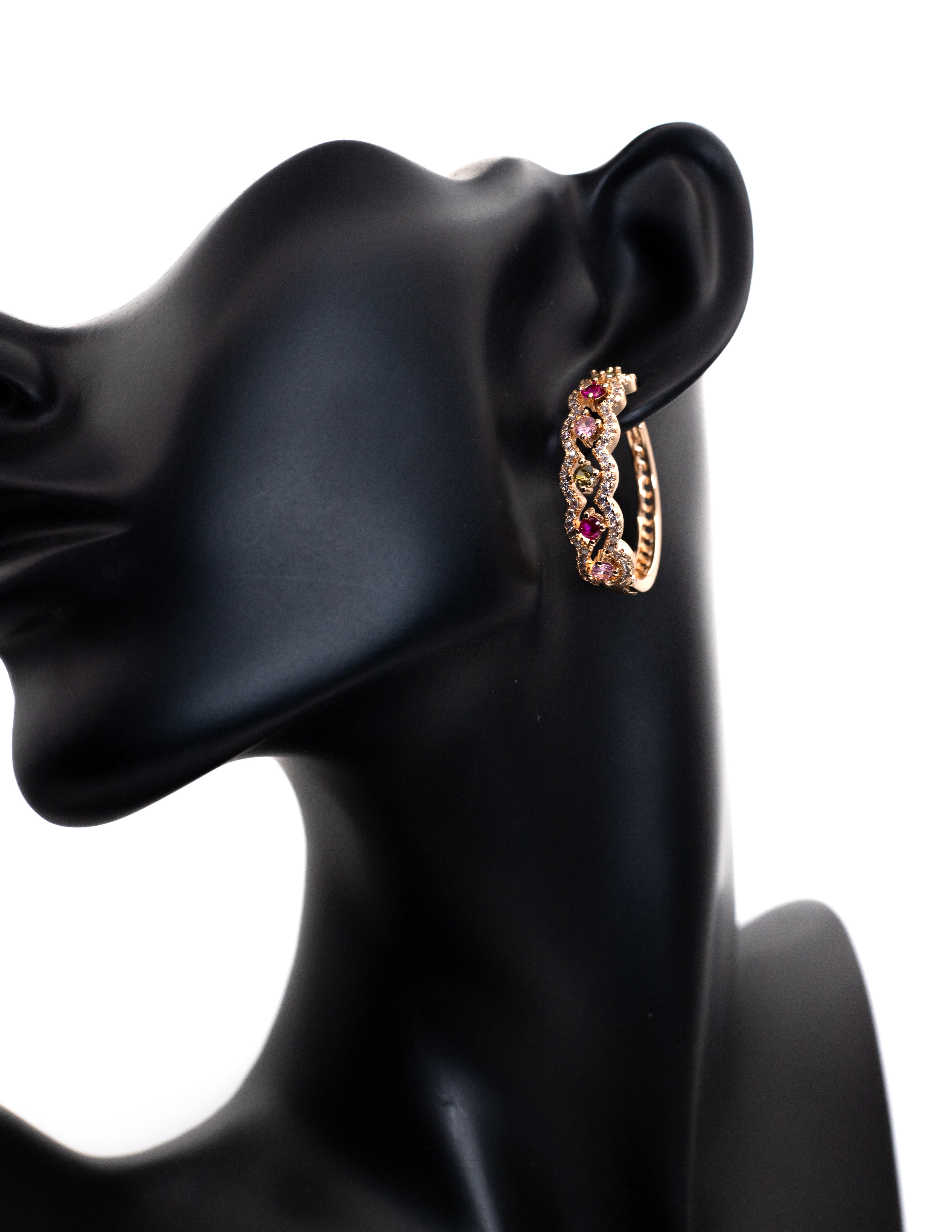 Luxury Rose Gold Multicolor Crystal Ornate Hoop Tops