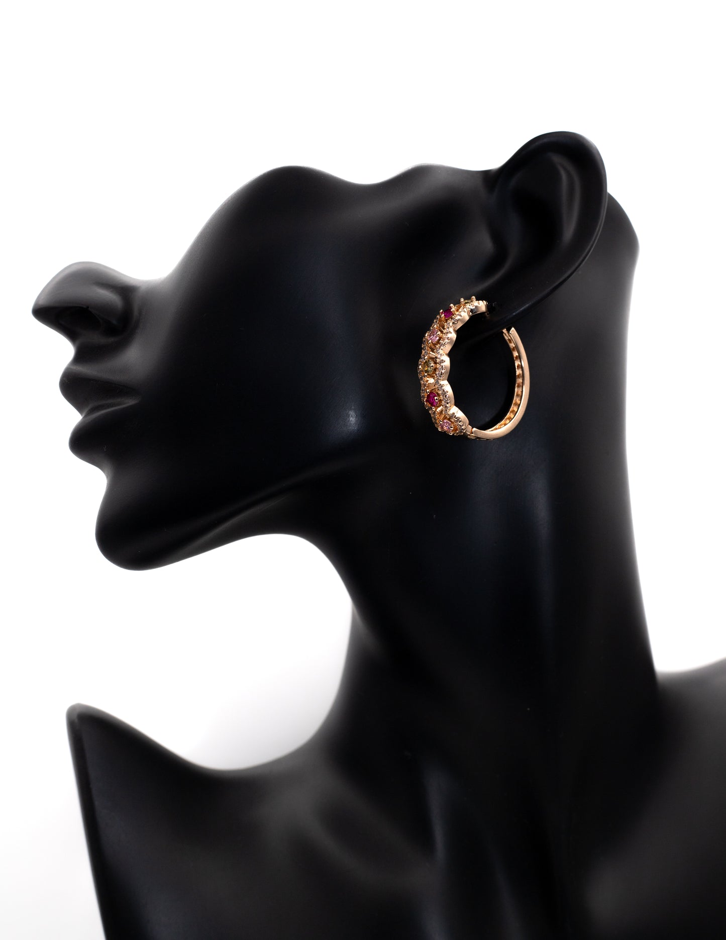 Luxury Rose Gold Multicolor Crystal Ornate Hoop Tops