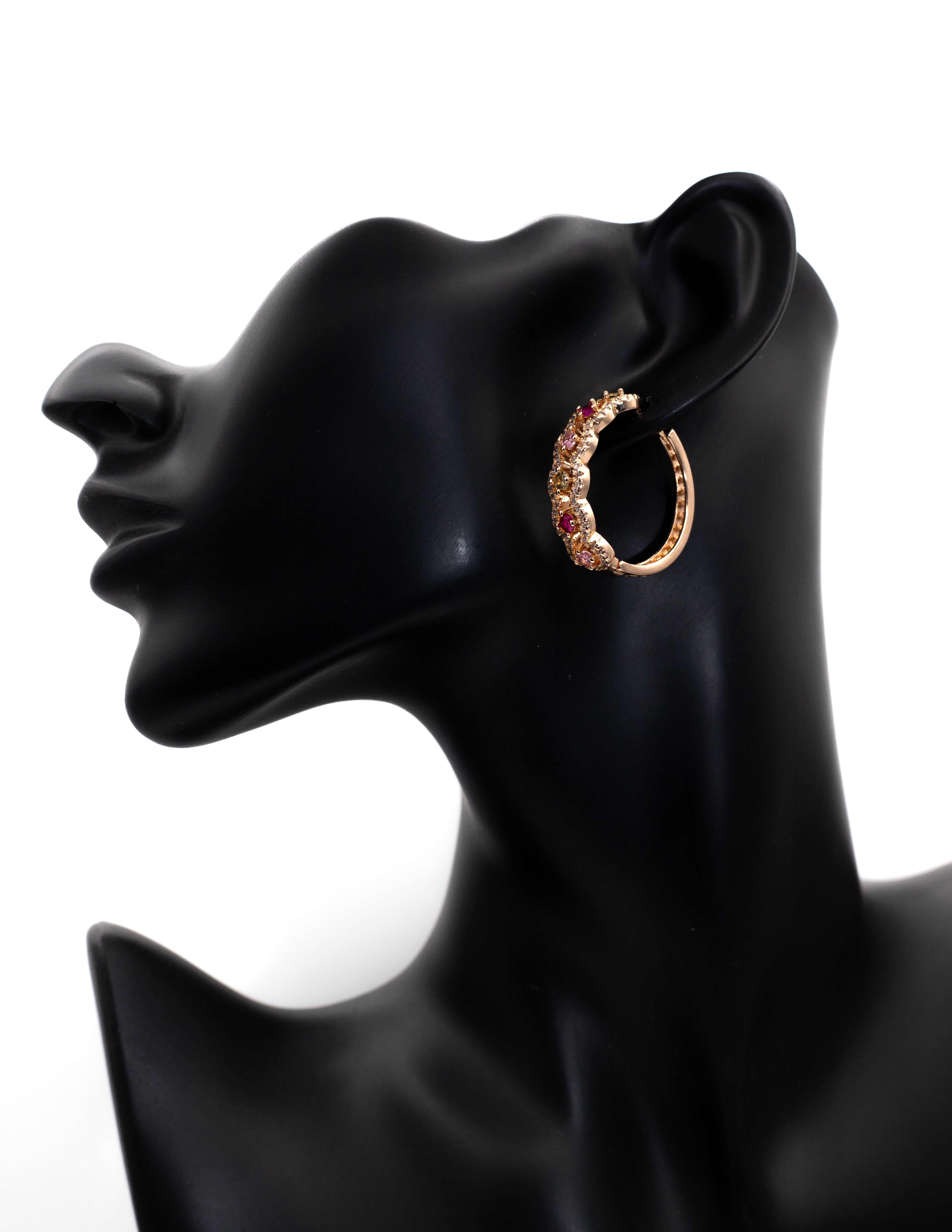 Luxury Rose Gold Multicolor Crystal Ornate Hoop Tops