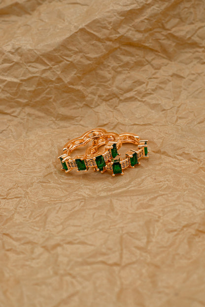 Luxury Golden Emerald Square-Cut Hoop Tops (High-Contrast)