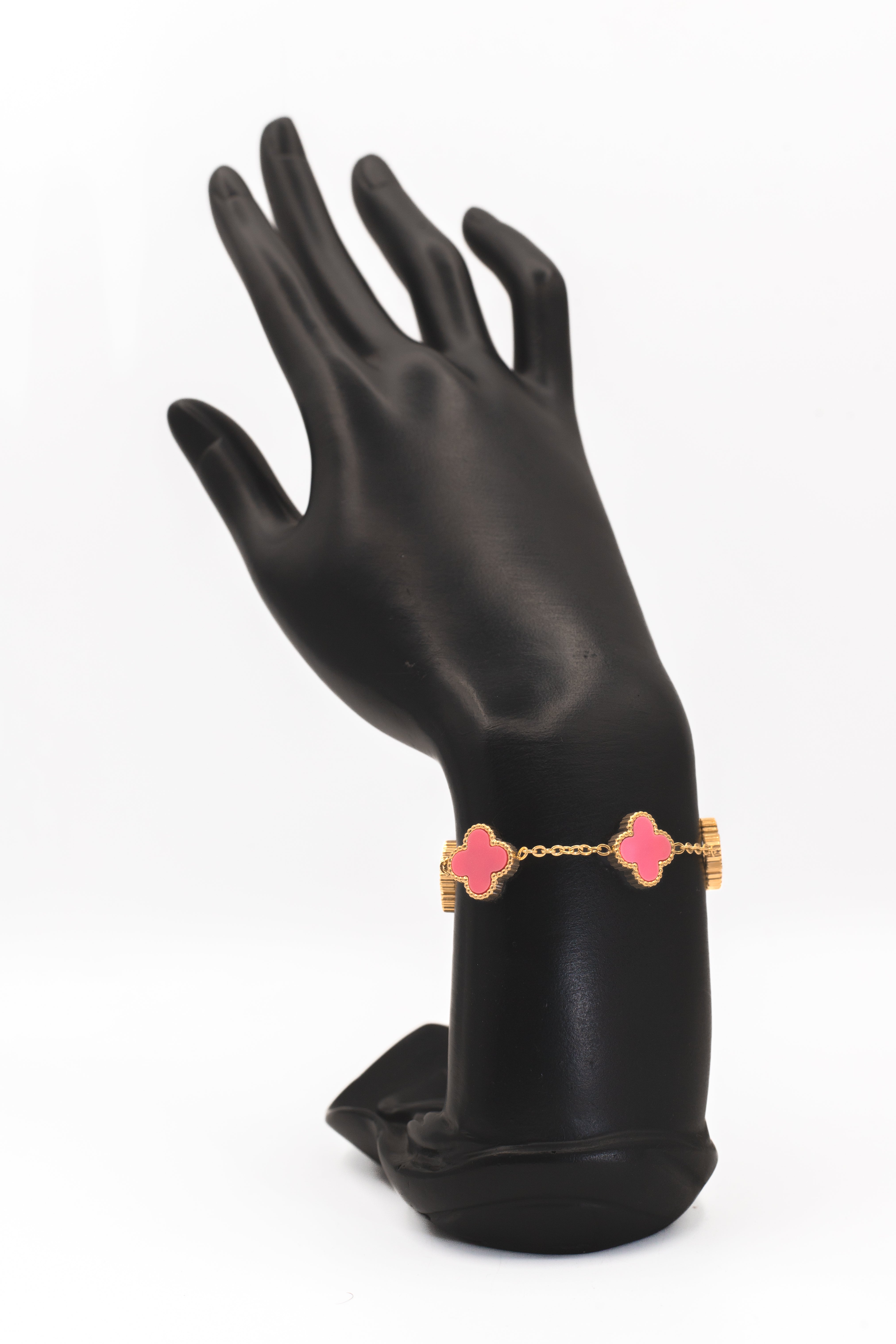 Dainty Golden Pink Enamel Clover Bracelet