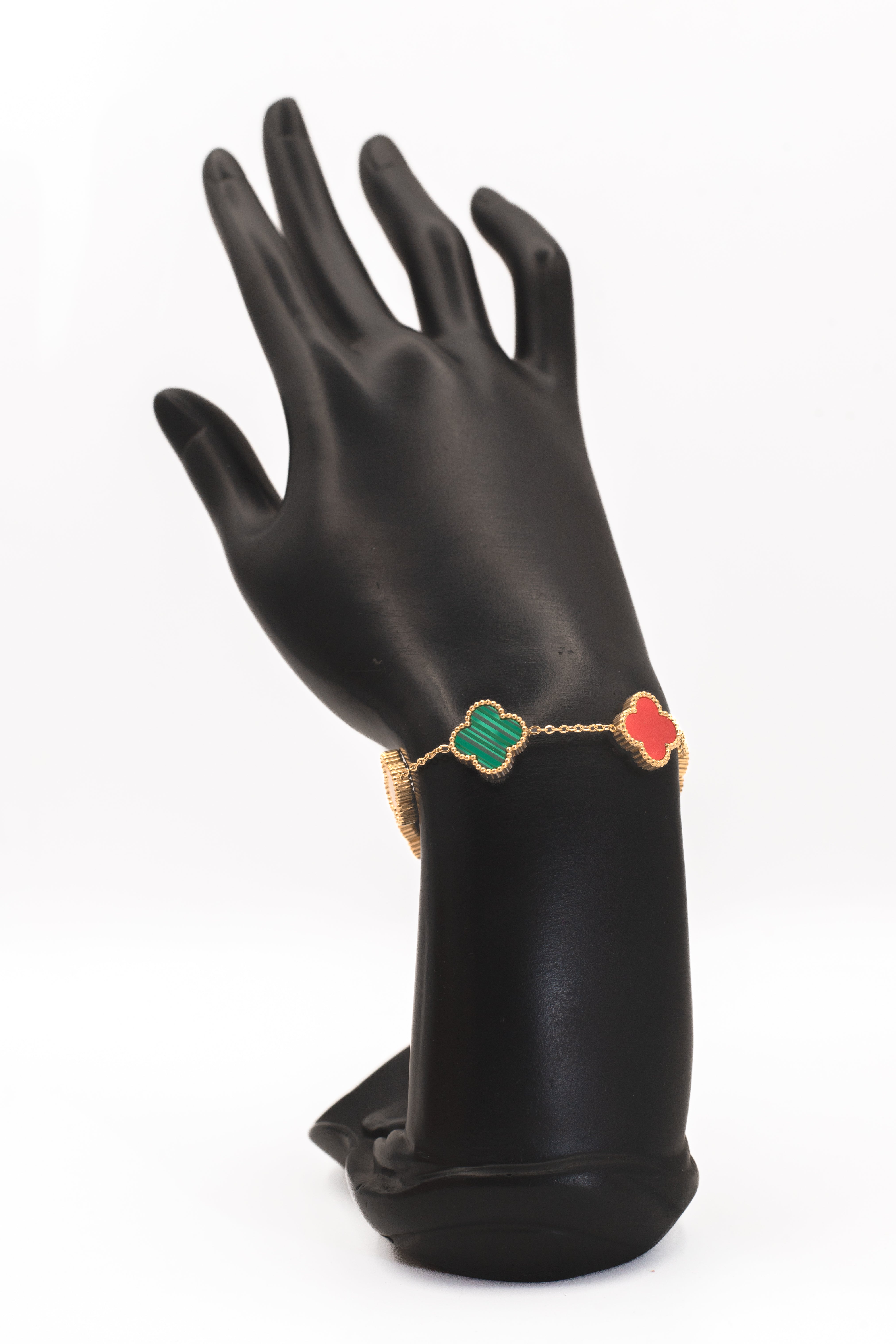 Dainty Golden Red & Green Clover Bracelet