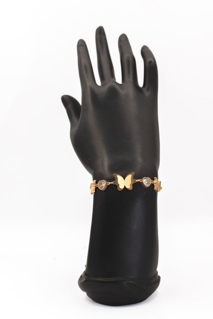 Golden Butterfly & Crystal Heart Charm Bracelet