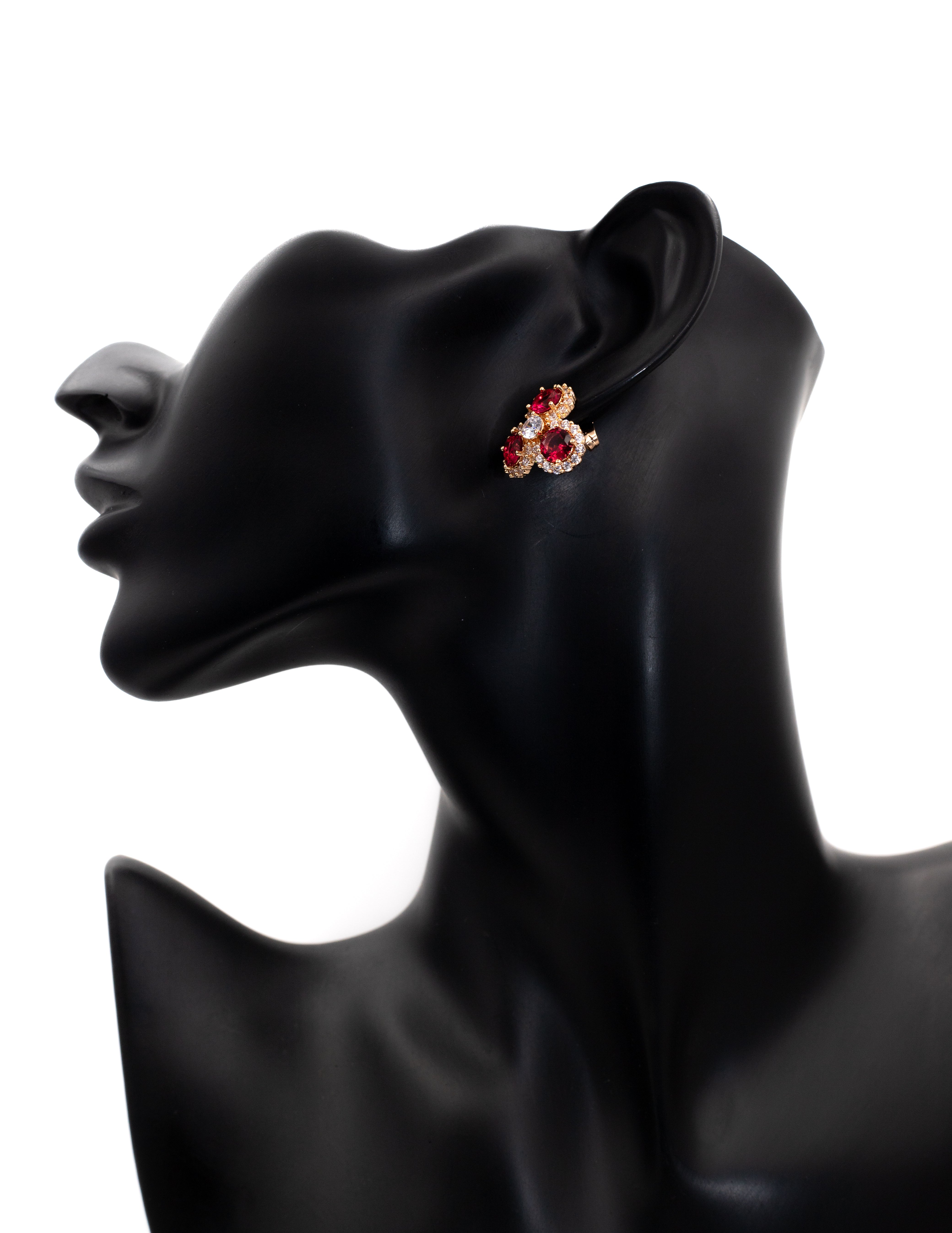 Golden Ruby Floral Crystal Cluster Stud Tops
