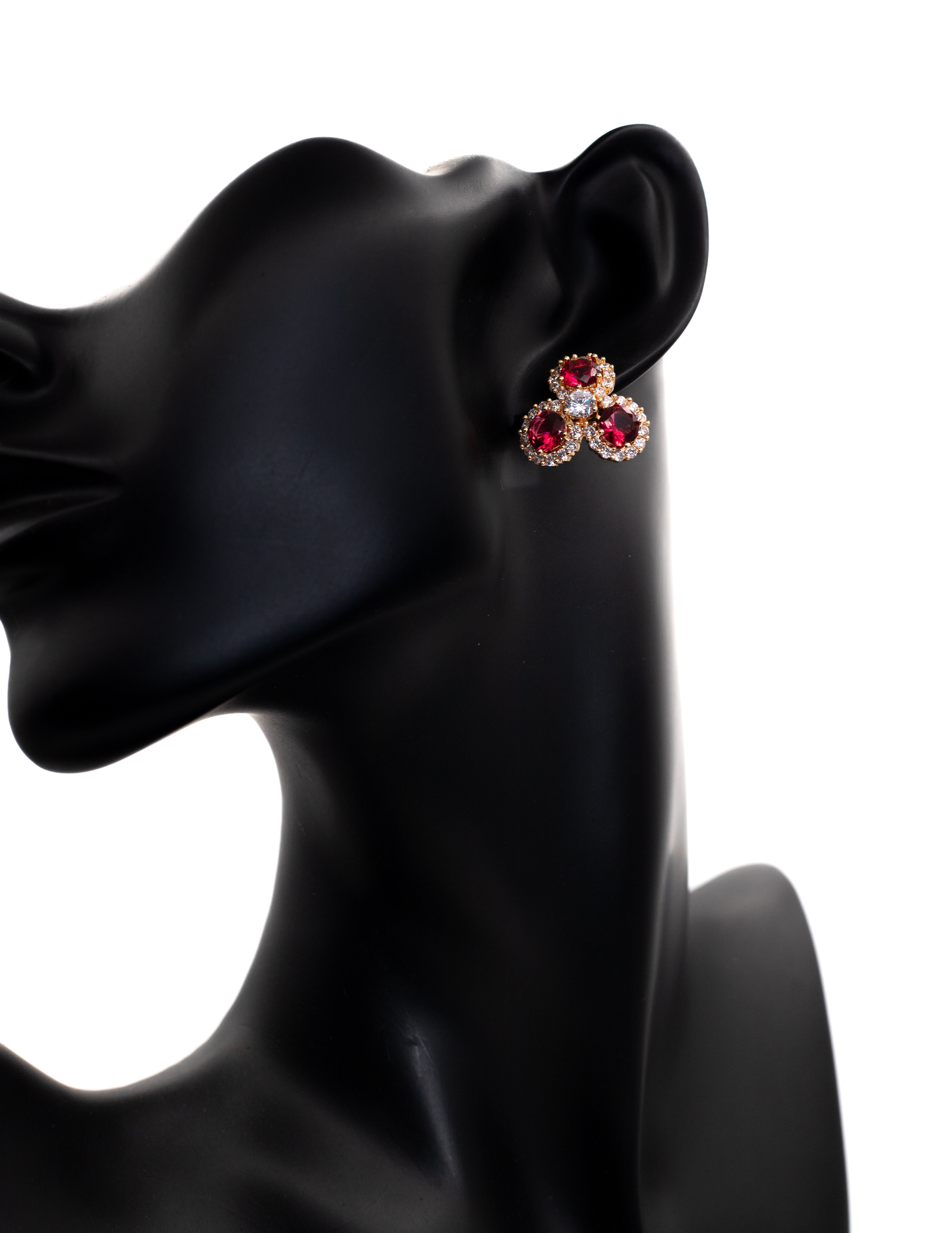 Golden Ruby Floral Crystal Cluster Stud Tops