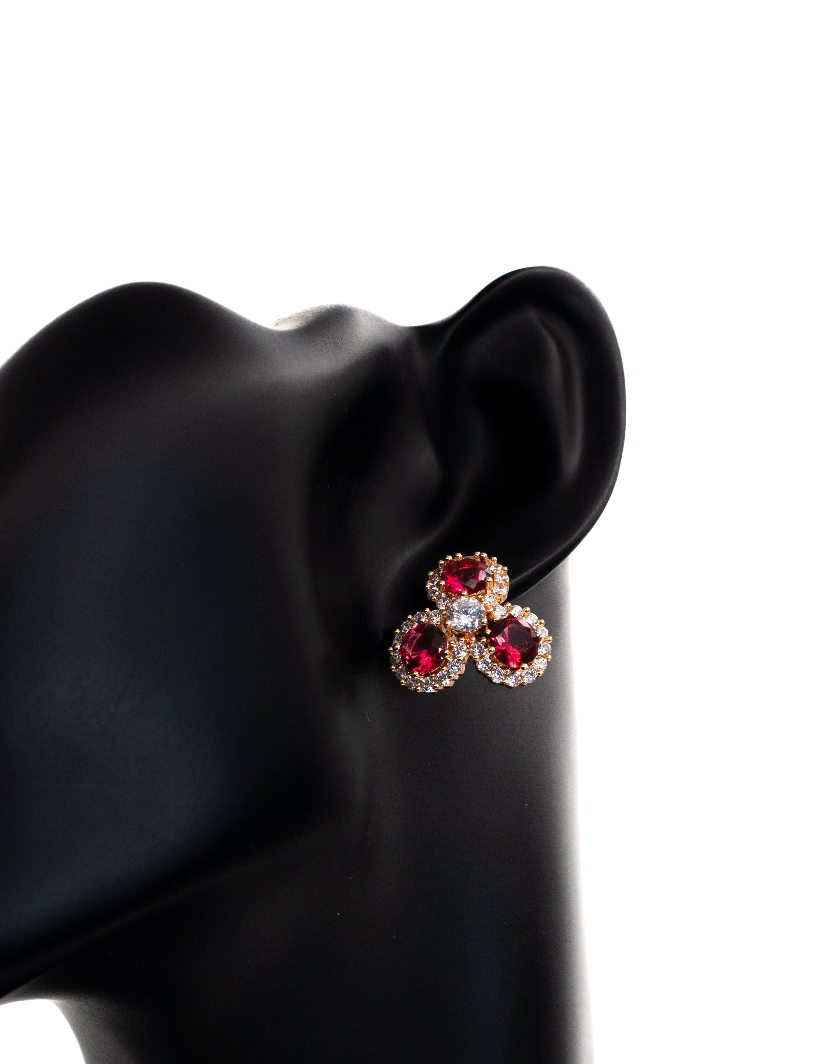 Golden Ruby Floral Crystal Cluster Stud Tops