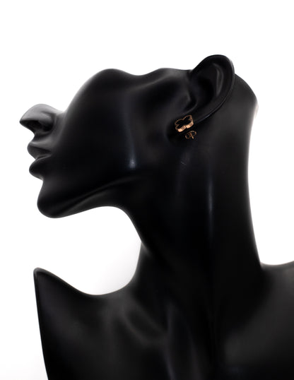 Black Enamel Clover Minimalist Stud Tops