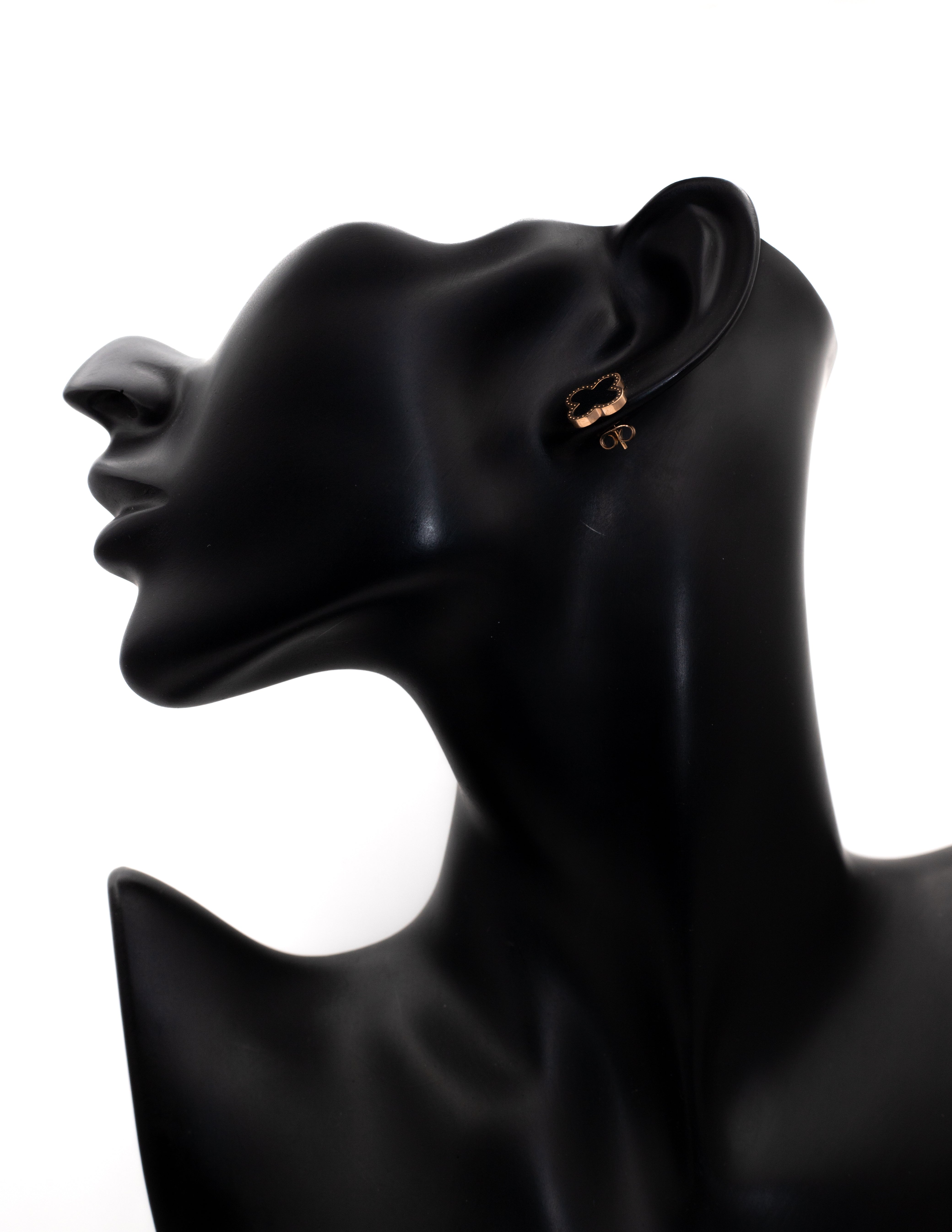 Black Enamel Clover Minimalist Stud Tops