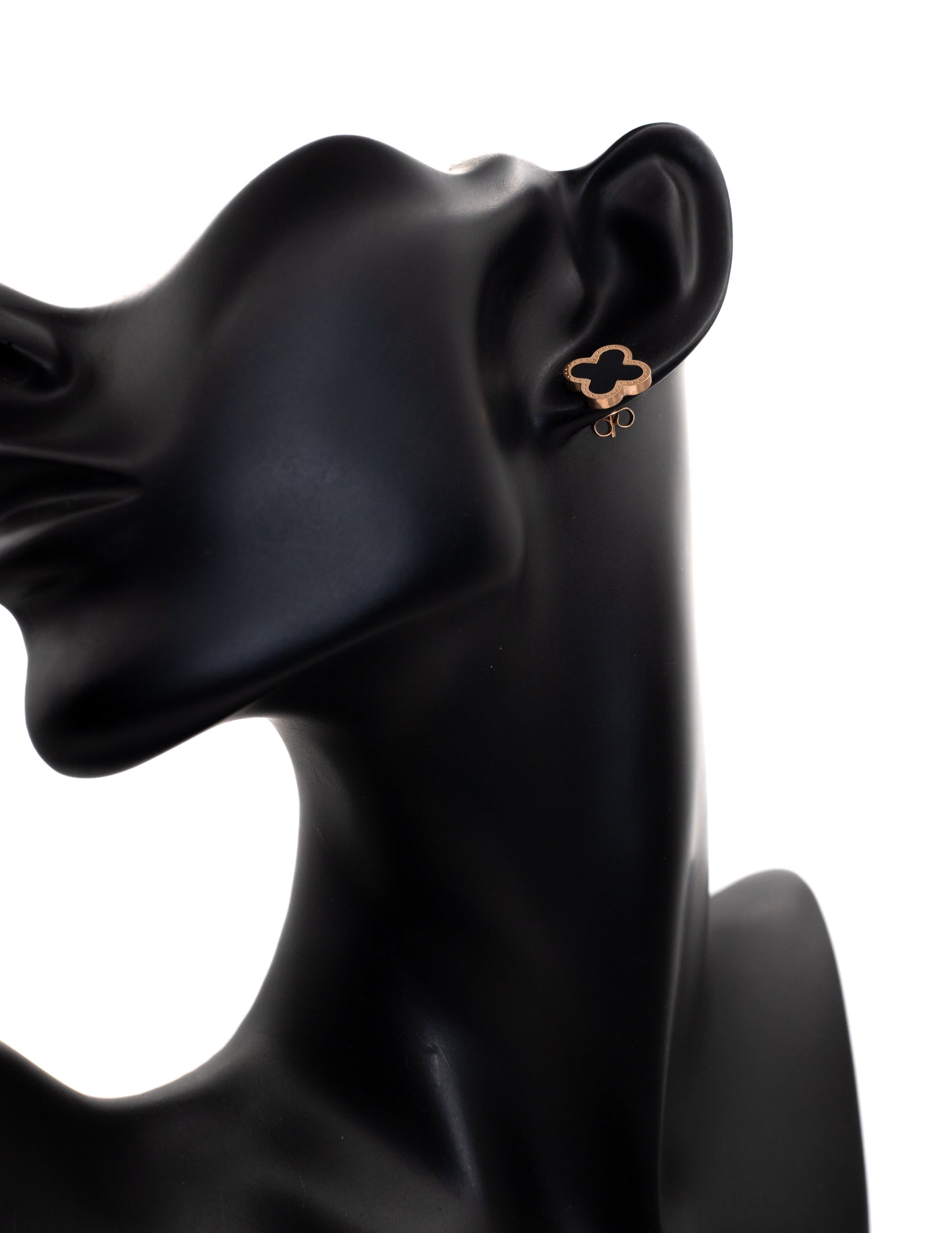 Black Enamel Clover Minimalist Stud Tops