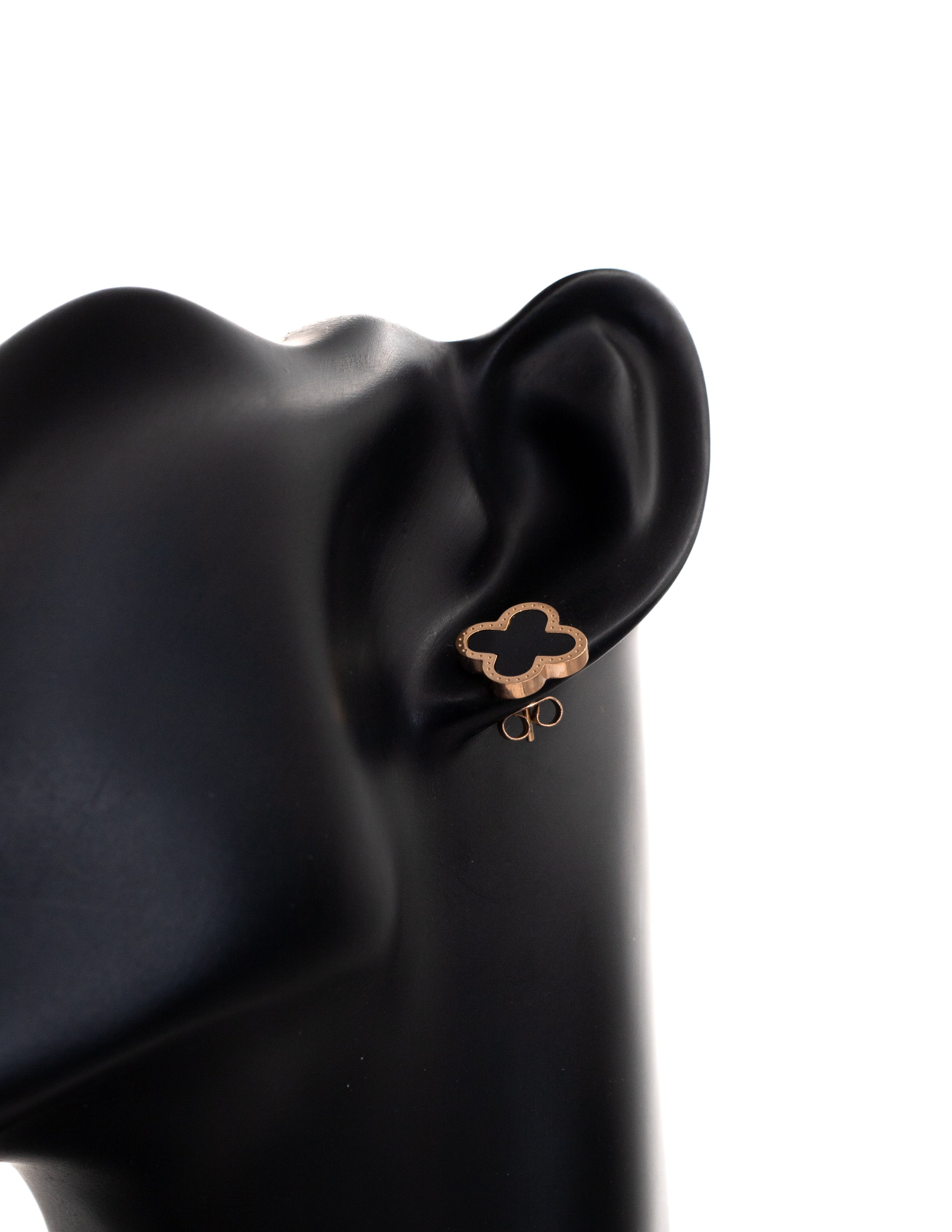 Black Enamel Clover Minimalist Stud Tops