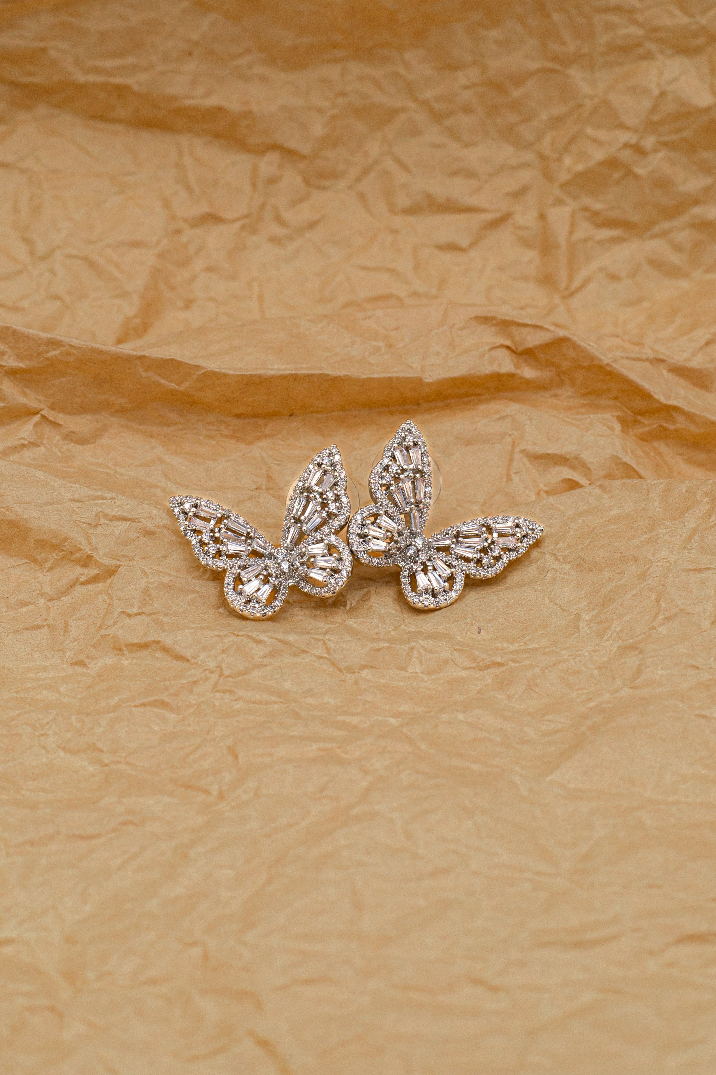 Silver Crystal Butterfly Stud Tops