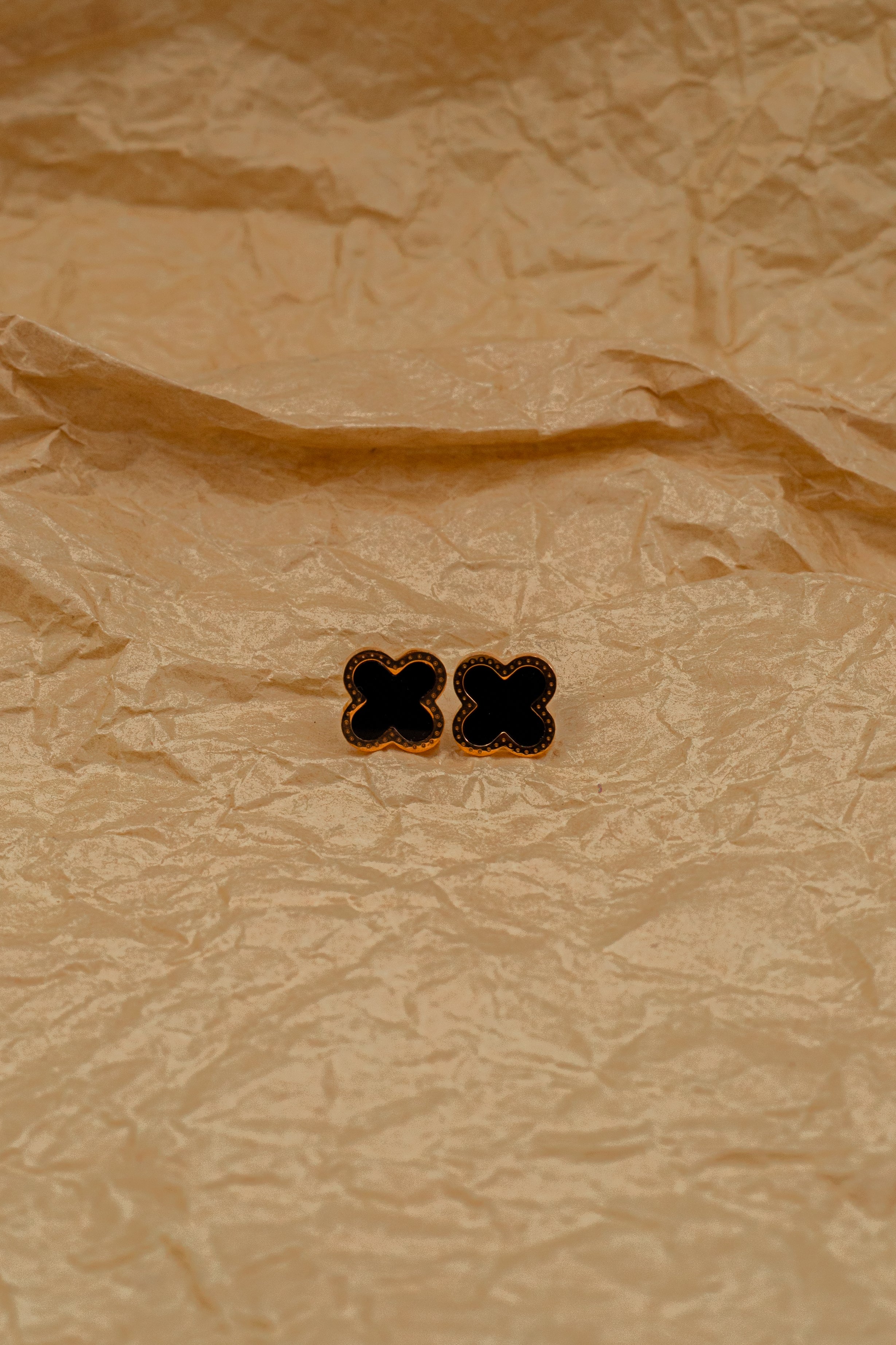 Black Enamel Clover Minimalist Stud Tops