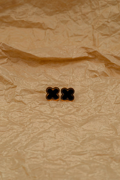Black Enamel Clover Minimalist Stud Tops