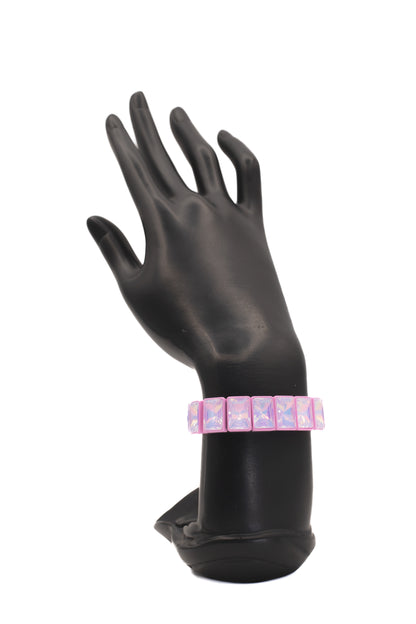 Bold Pink Enamel Iridescent Crystal Bracelet