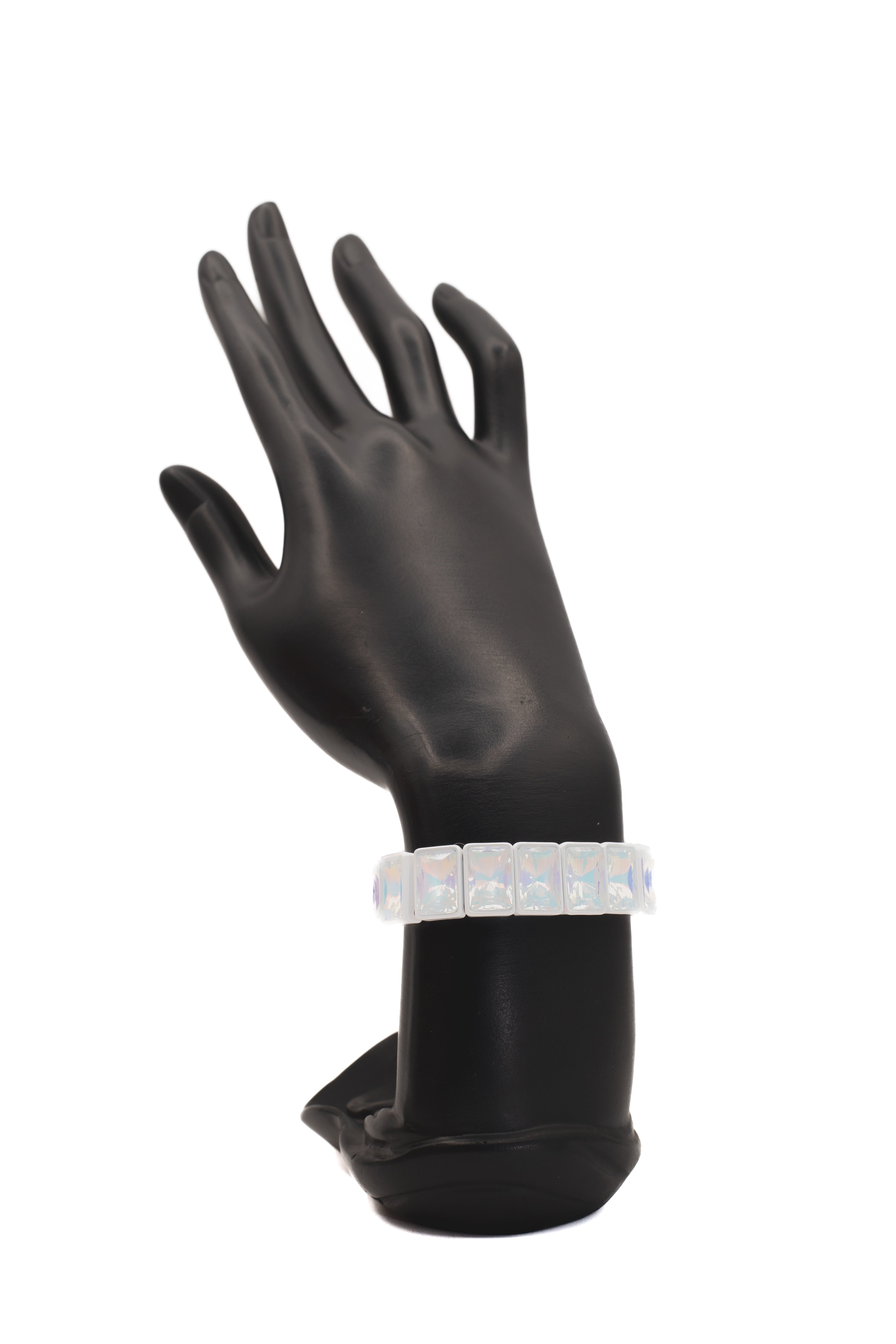 White Enamel Iridescent Crystal Bracelet