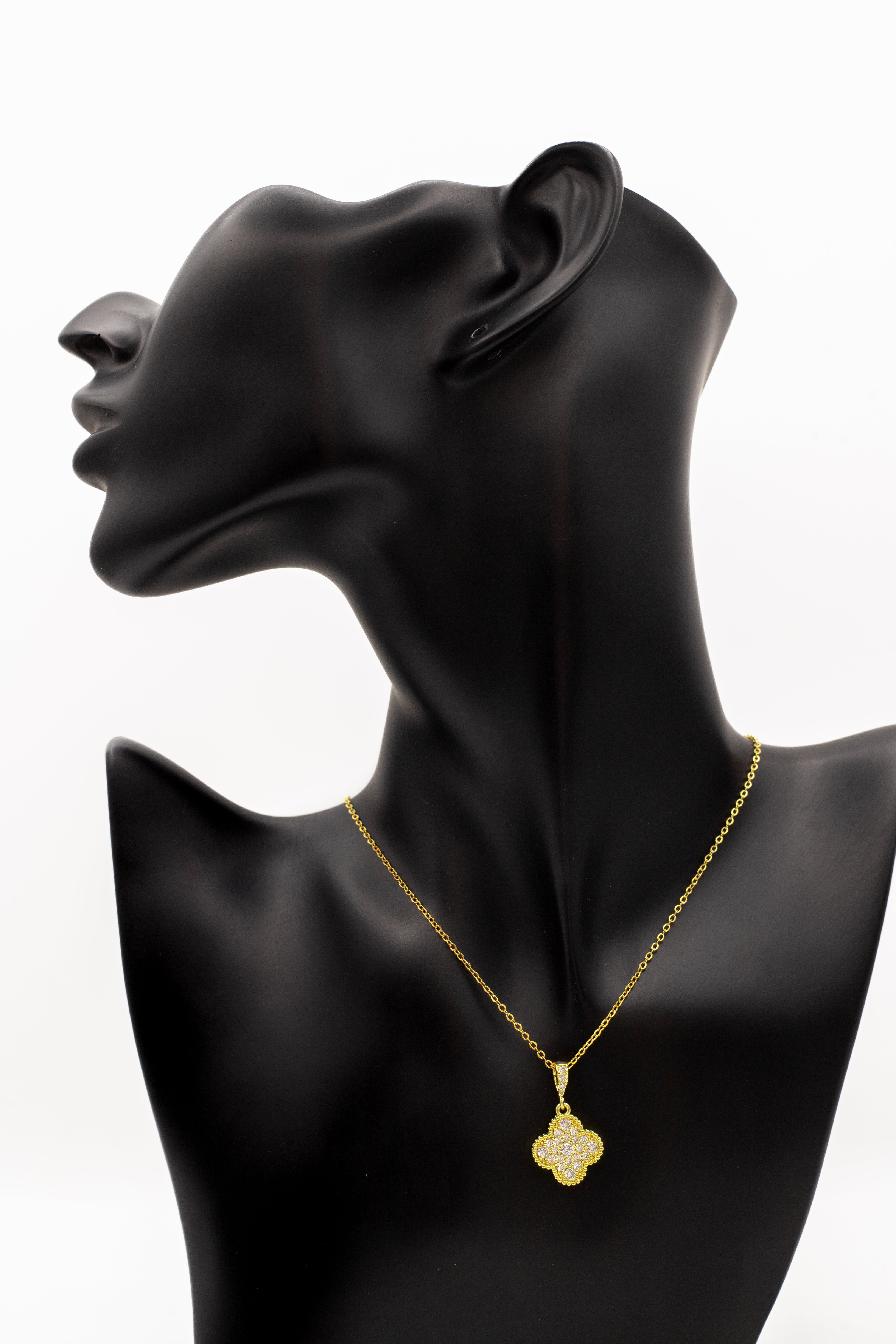 Golden Pave Crystal Clover Necklace