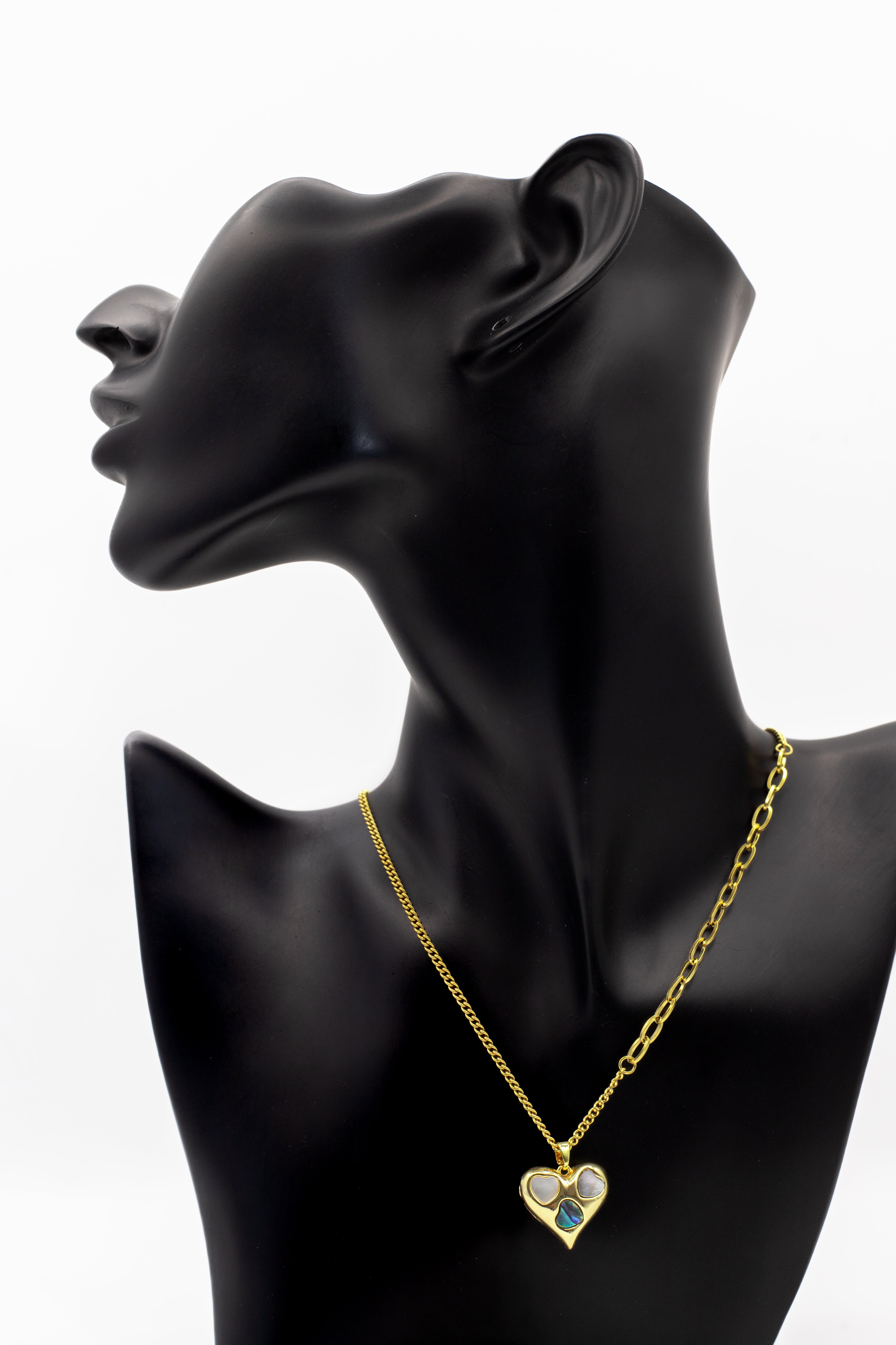 Golden Opalescent Heart Locket Necklace