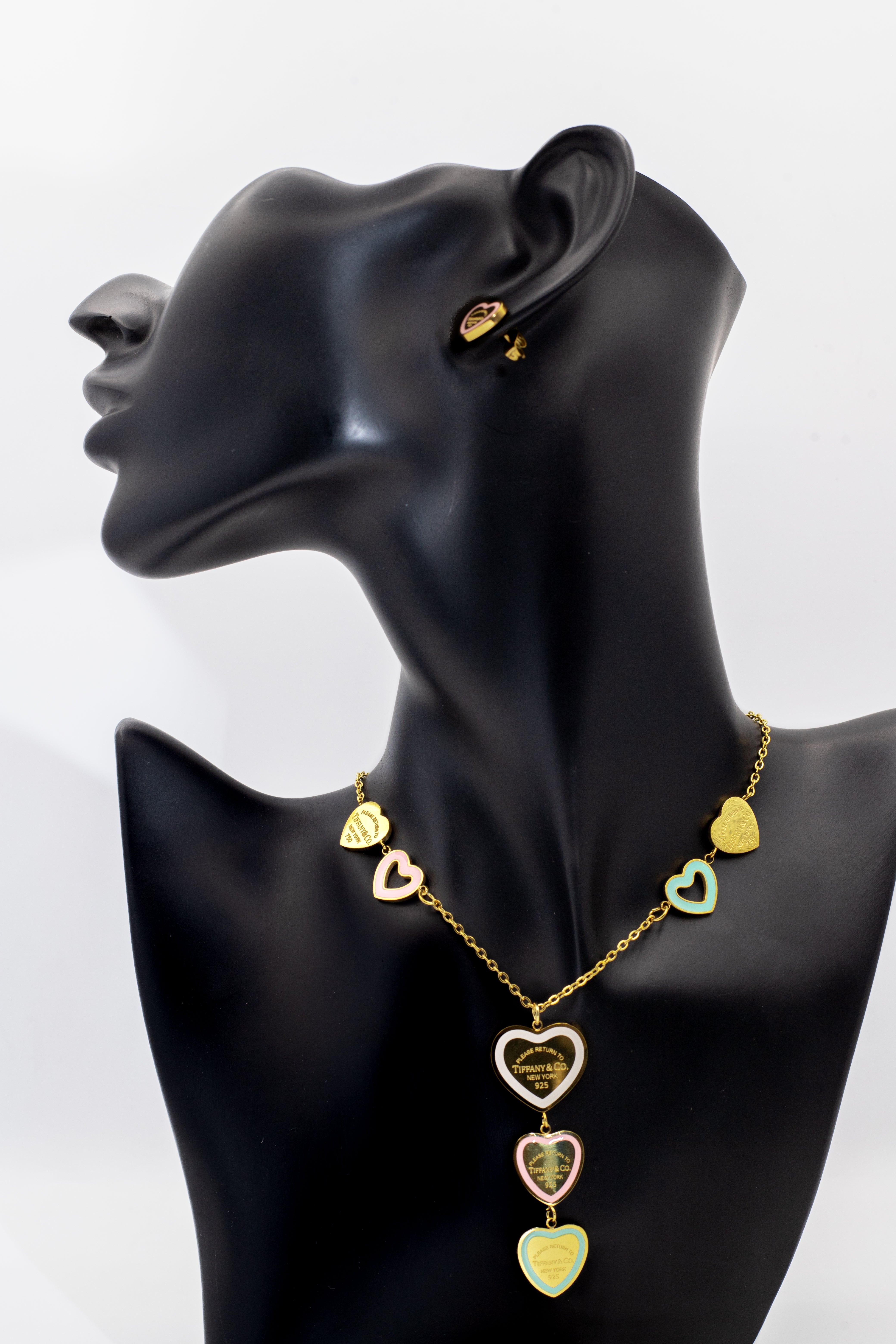 Golden Multi-Heart Enamel Charm Necklace Set
