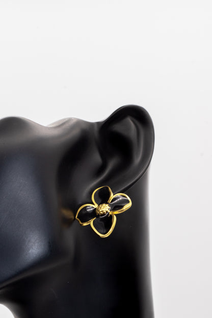 Golden Black Enamel Floral Stud Tops