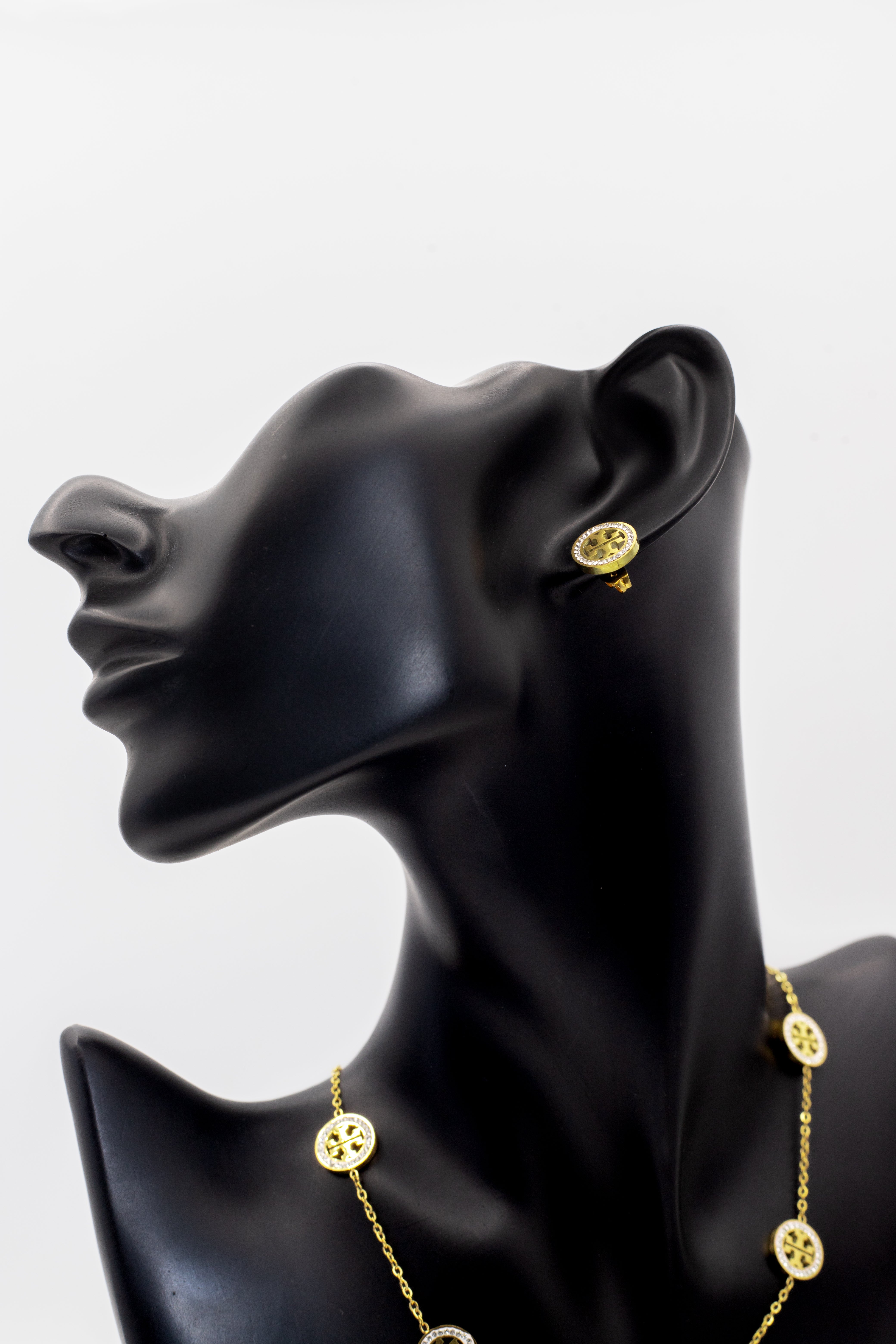 Golden Logo Stud Tops Amber Enamel