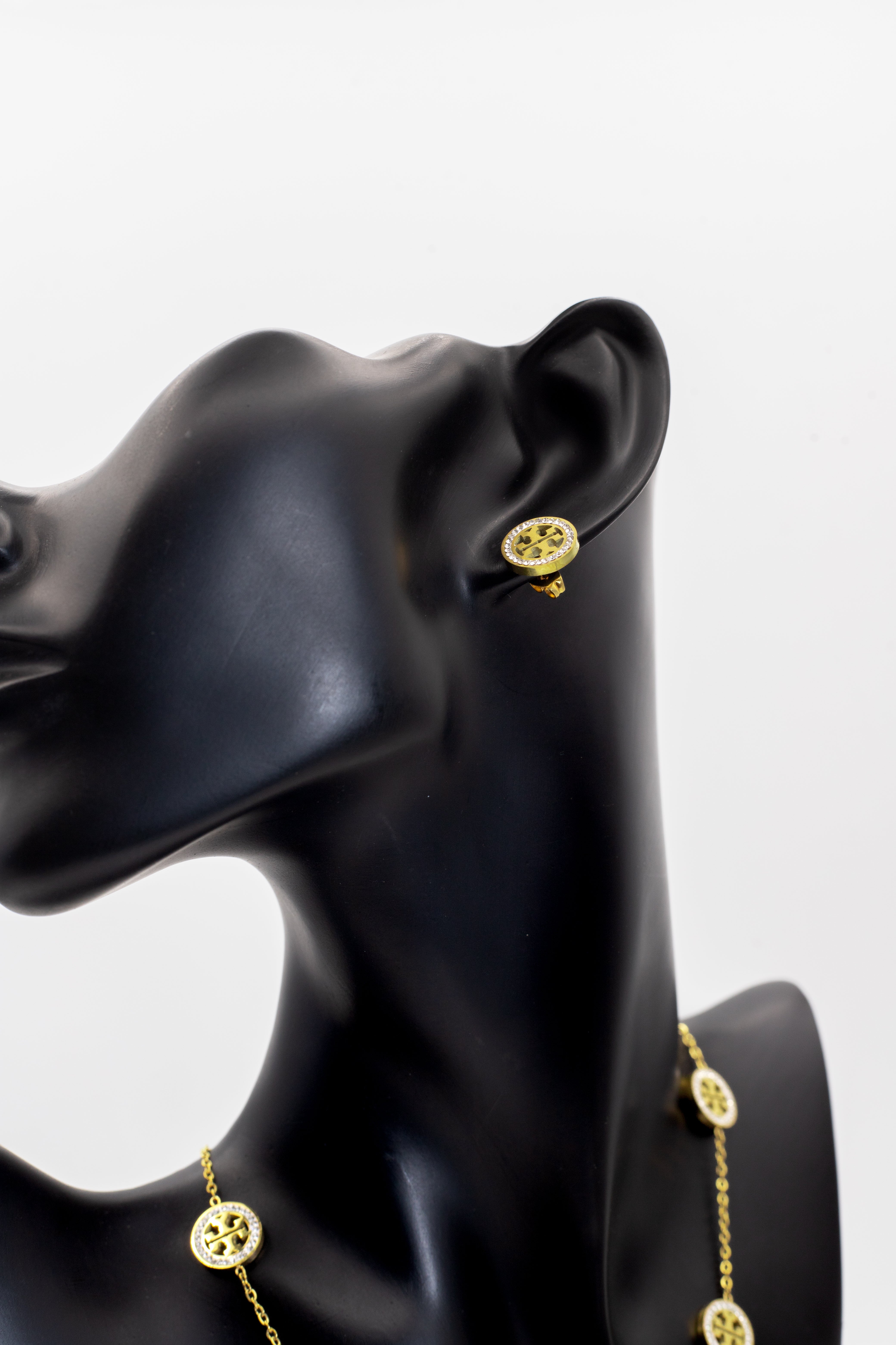 Golden Logo Stud Tops Amber Enamel