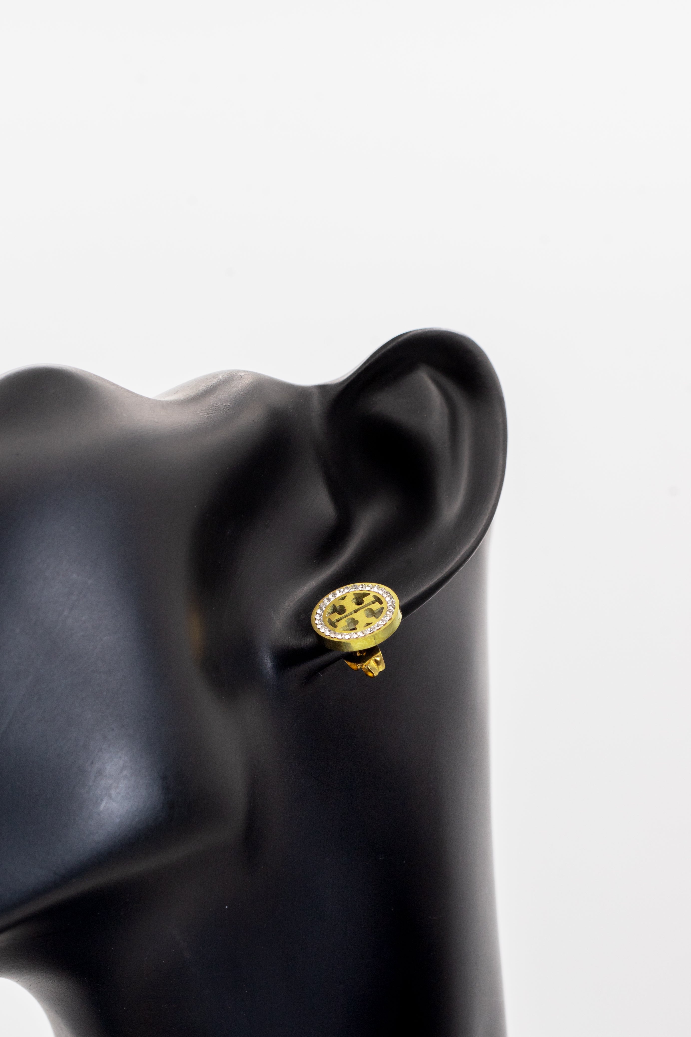 Tory Burch Golden Crystal Emblem Station Necklace & Earrings Set