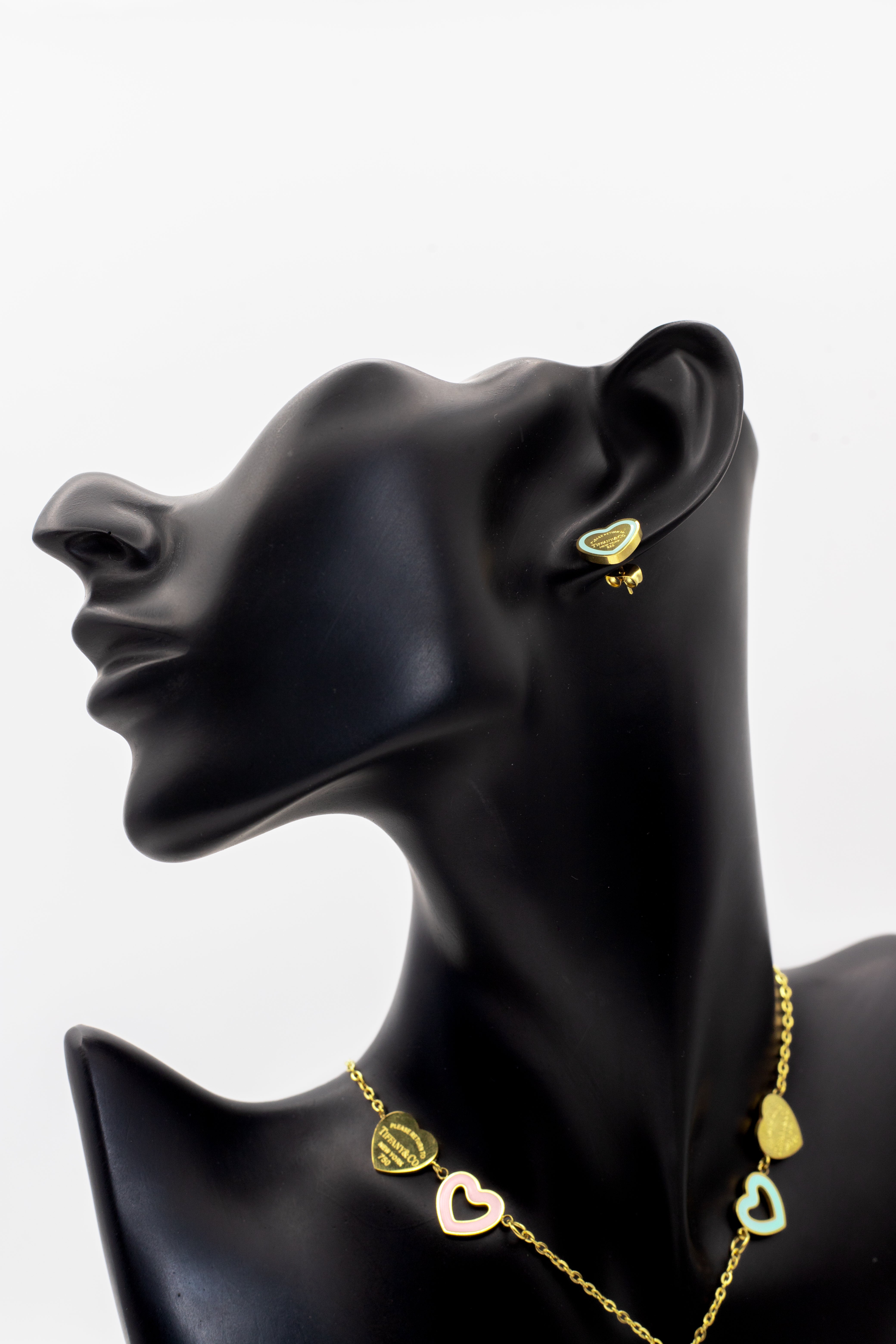 Golden Mint Enamel Heart Stud Tops