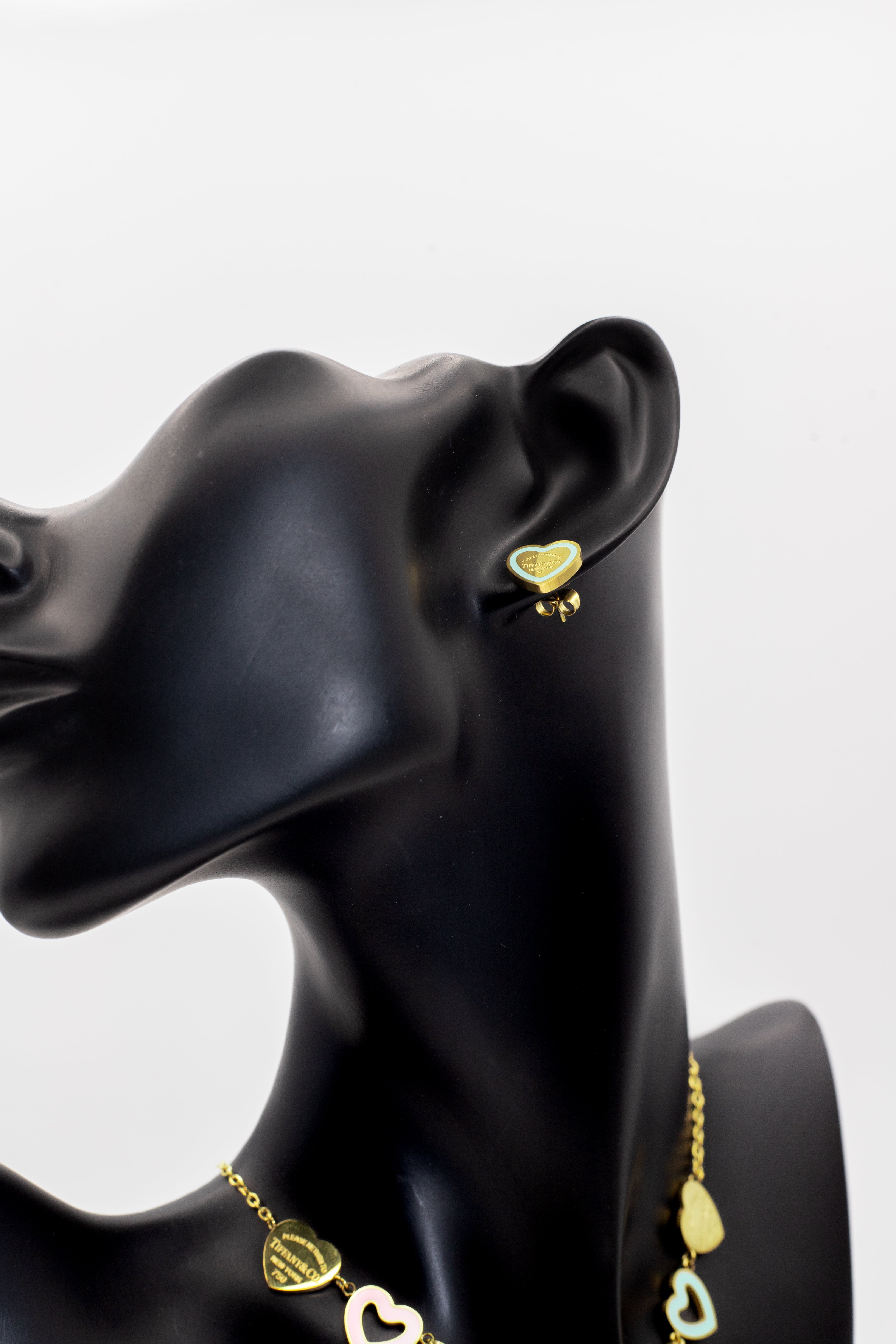 Golden Mint Enamel Heart Stud Tops