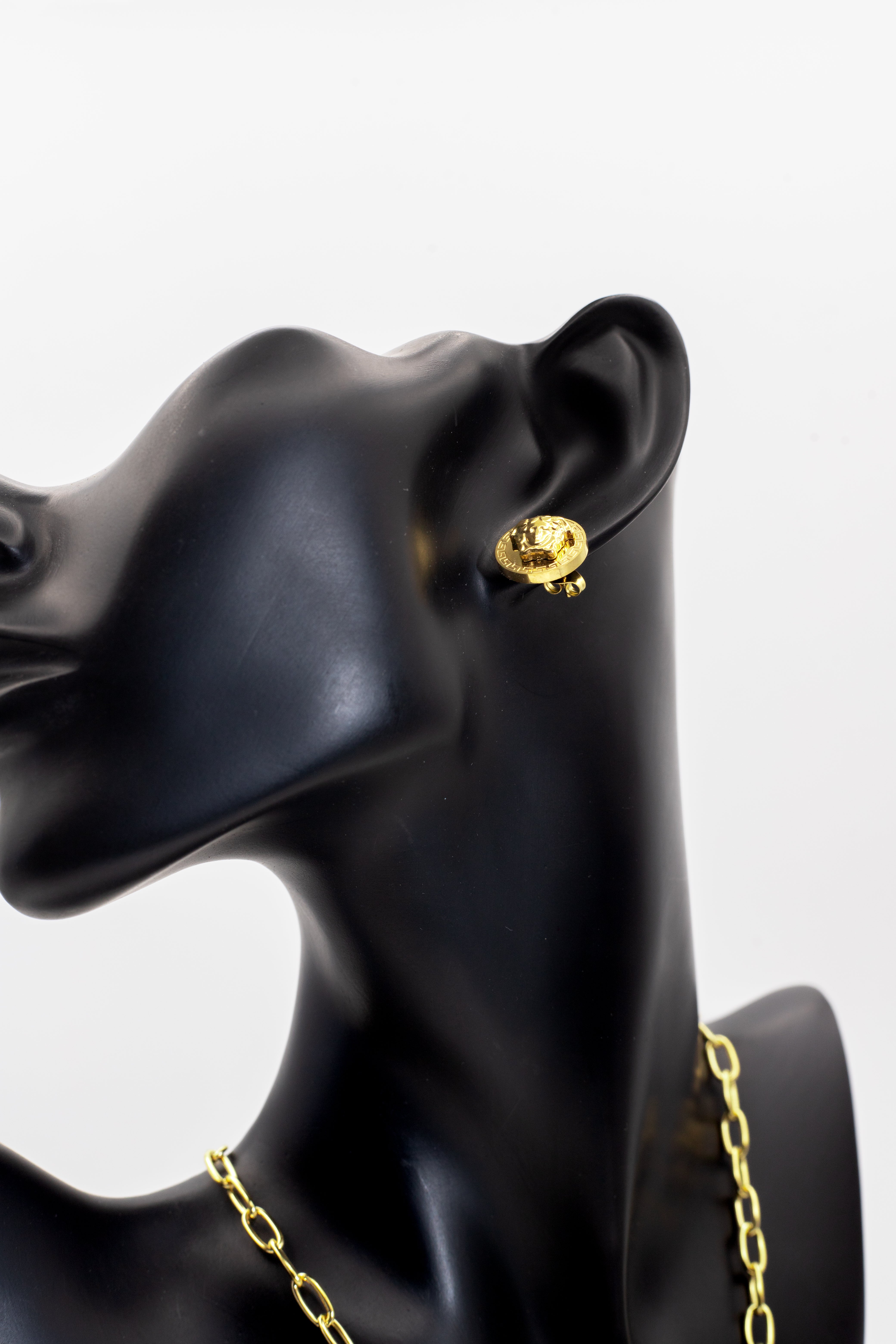 Golden Medusa Crest Minimalist Stud Tops