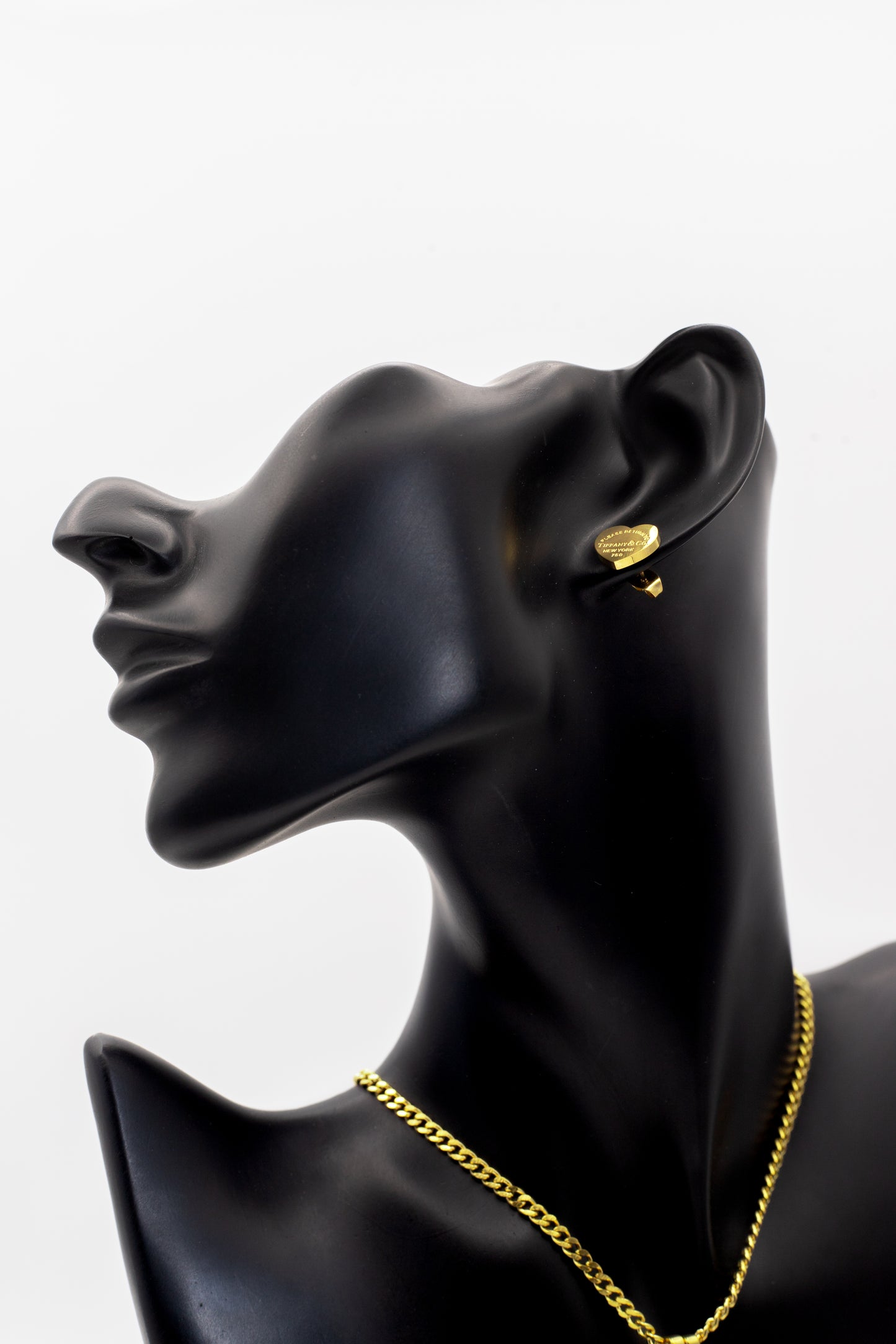 Golden Engraved Heart Tag Stud Tops