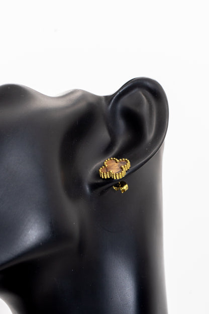 Lucky Clover Brown Motif Jewelry Necklace, Bracelet, Ring & Earrings