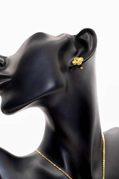 Lucky Clover Yellow Motif Jewelry Necklace, Bracelet, Ring & Earrings