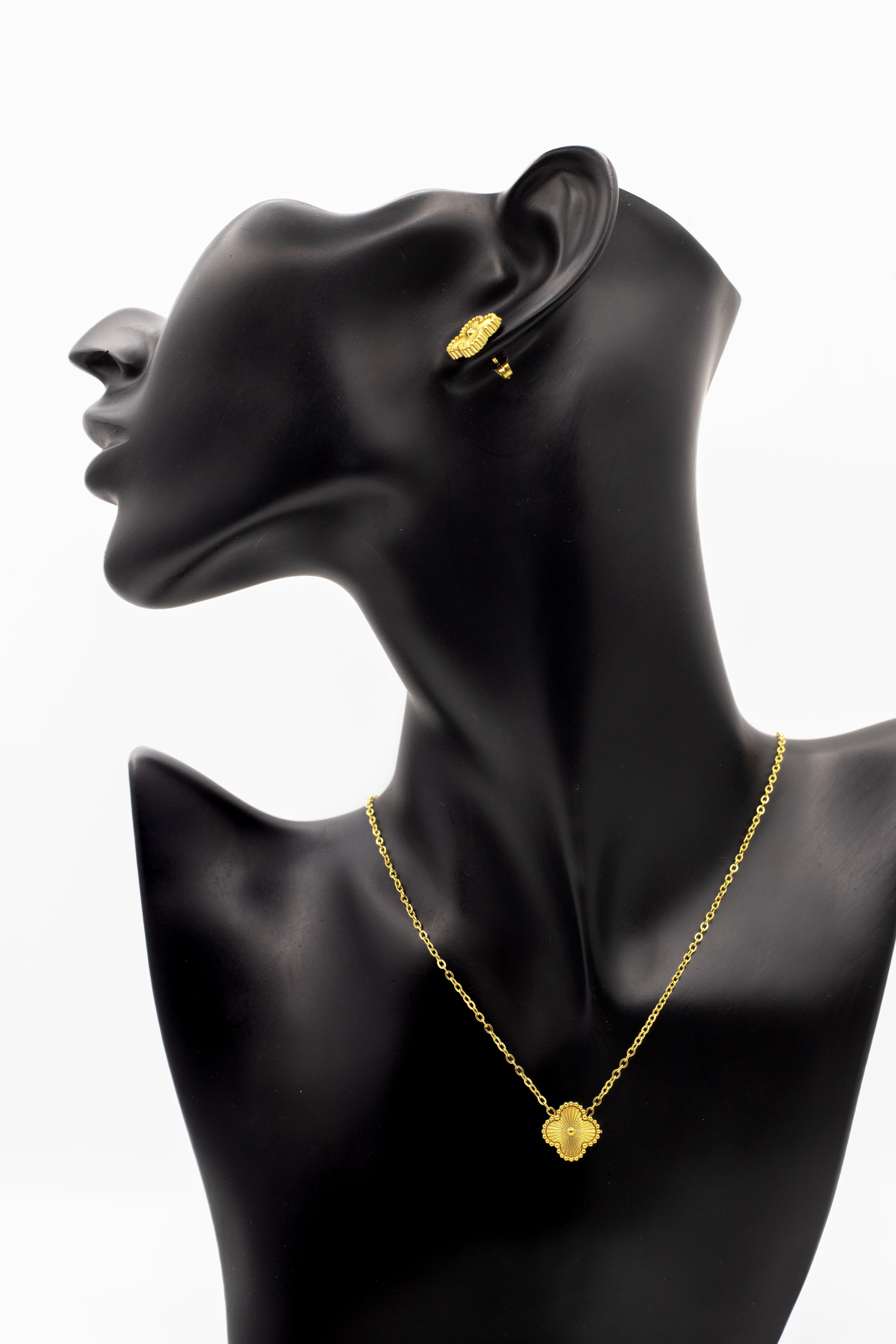 Lucky Clover Yellow Motif Jewelry Necklace, Bracelet, Ring & Earrings