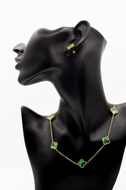 Lucky Clover Green Motif Jewelry Necklace, Bracelet, Ring & Earrings