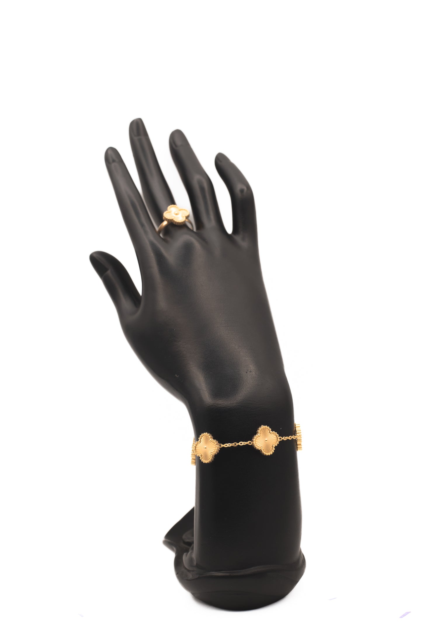 Lucky Clover Brown Motif Jewelry Necklace, Bracelet, Ring & Earrings