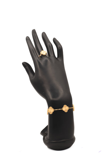 Lucky Clover Yellow Motif Jewelry Necklace, Bracelet, Ring & Earrings