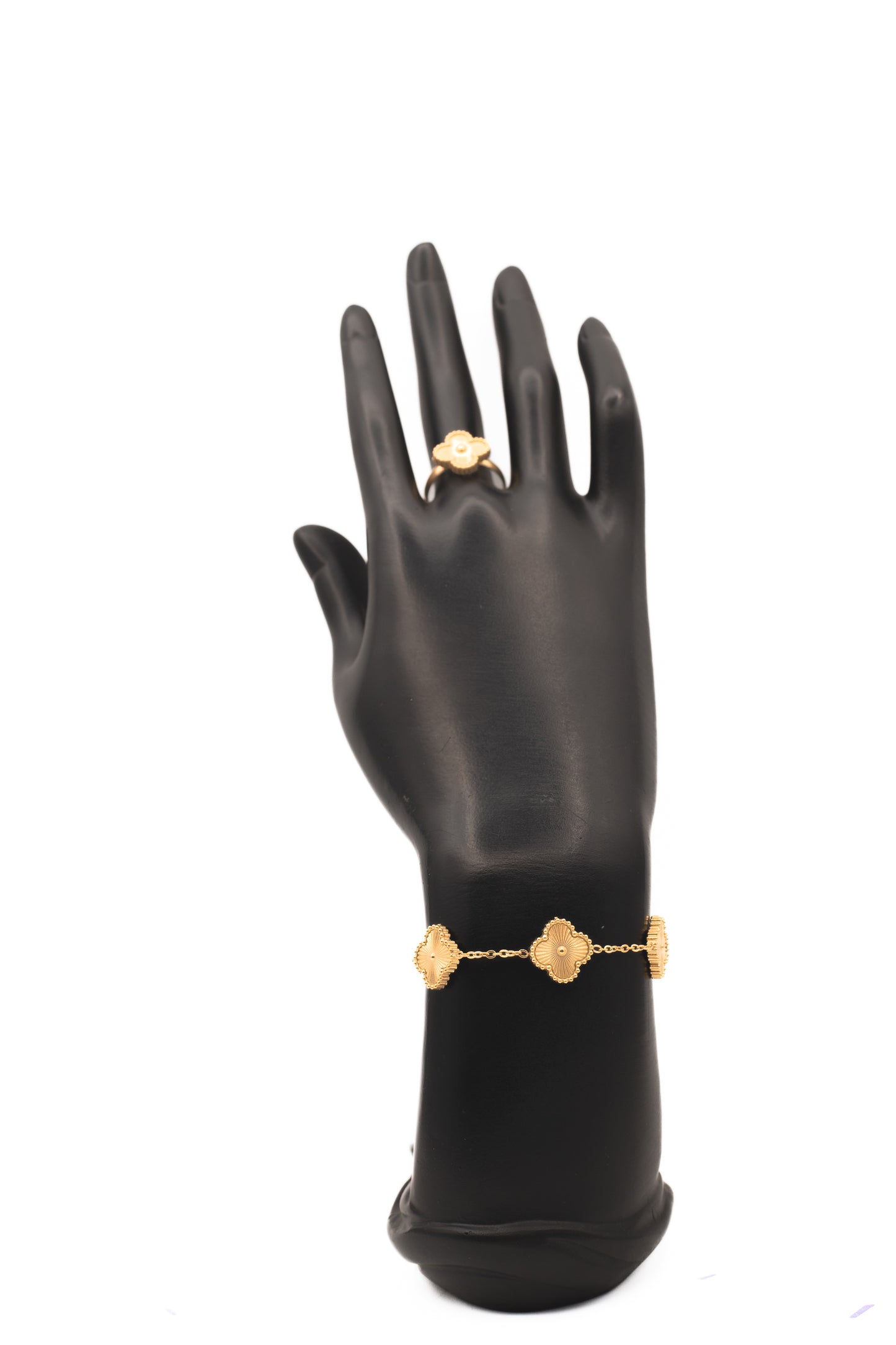 Lucky Clover Brown Motif Jewelry Necklace, Bracelet, Ring & Earrings