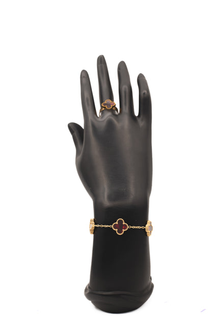 Lucky Clover Red Motif Jewelry Necklace, Bracelet, Ring & Earrings