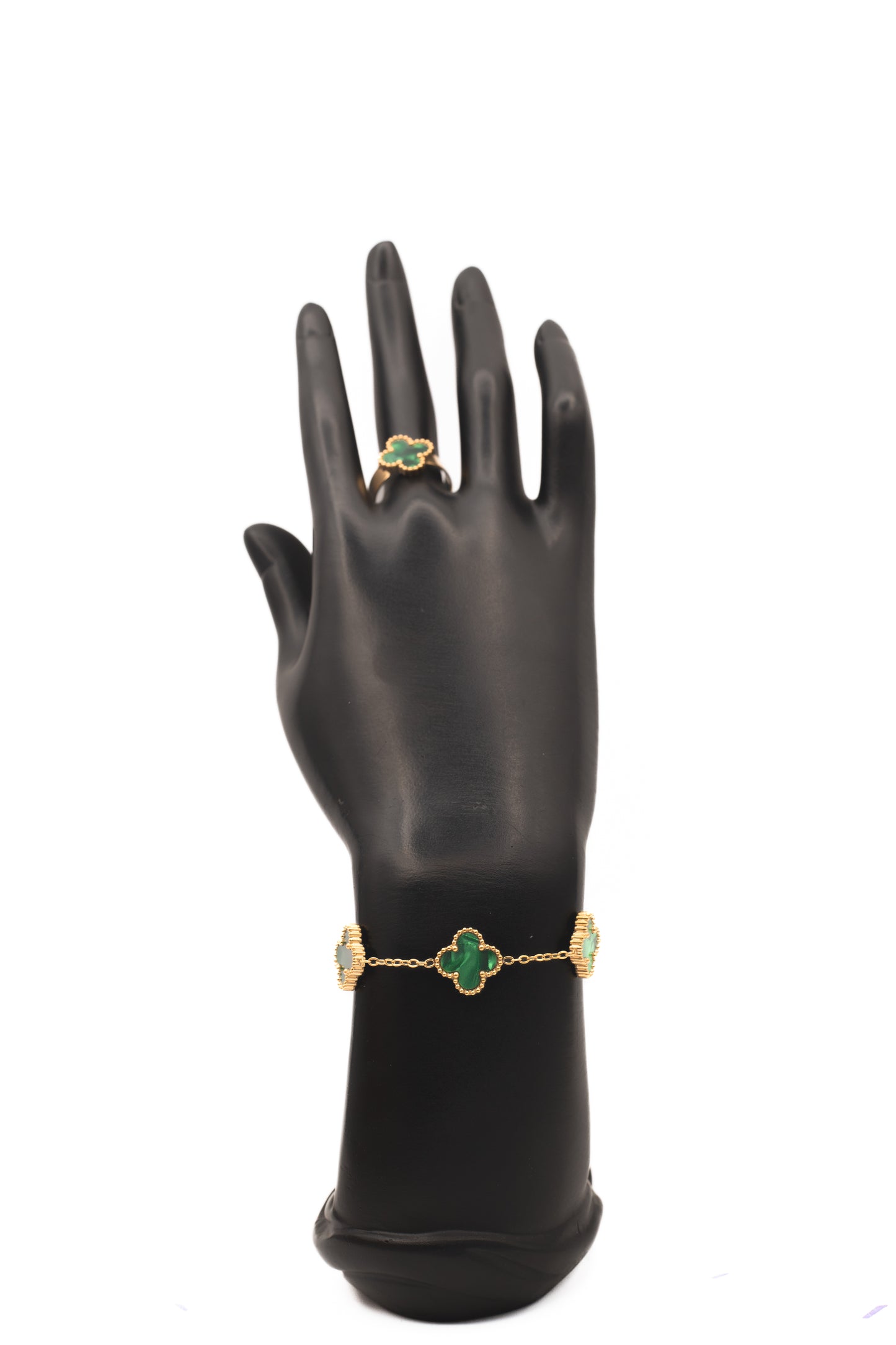 Lucky Clover Green Motif Jewelry Necklace, Bracelet, Ring & Earrings