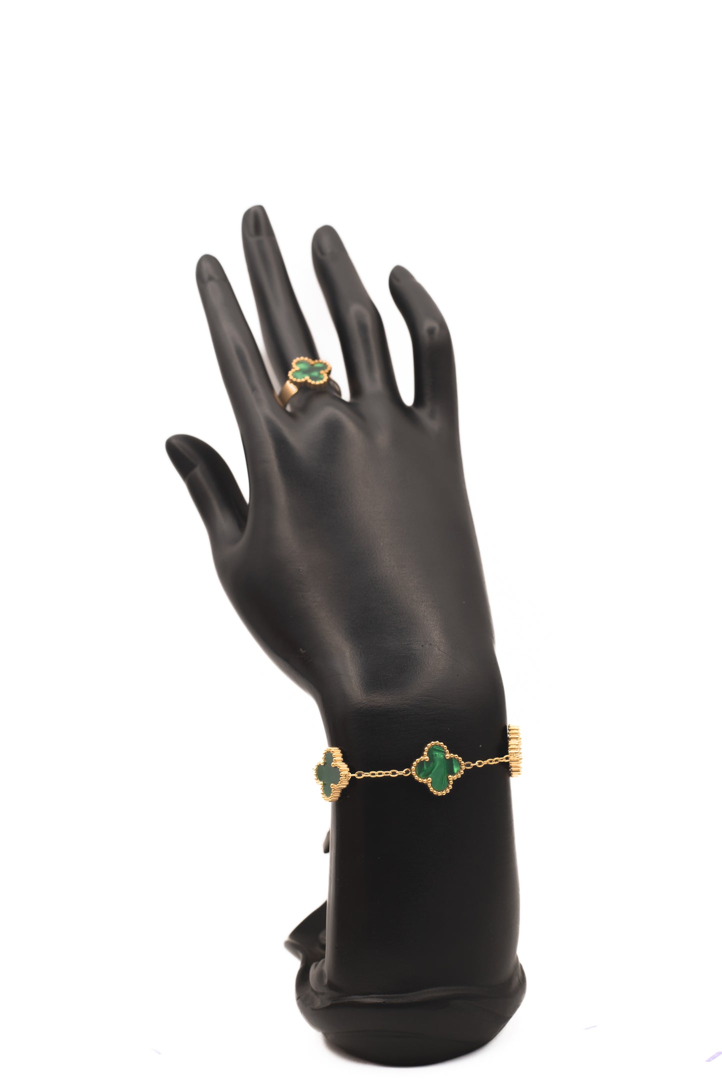 Lucky Clover Green Motif Jewelry Necklace, Bracelet, Ring & Earrings