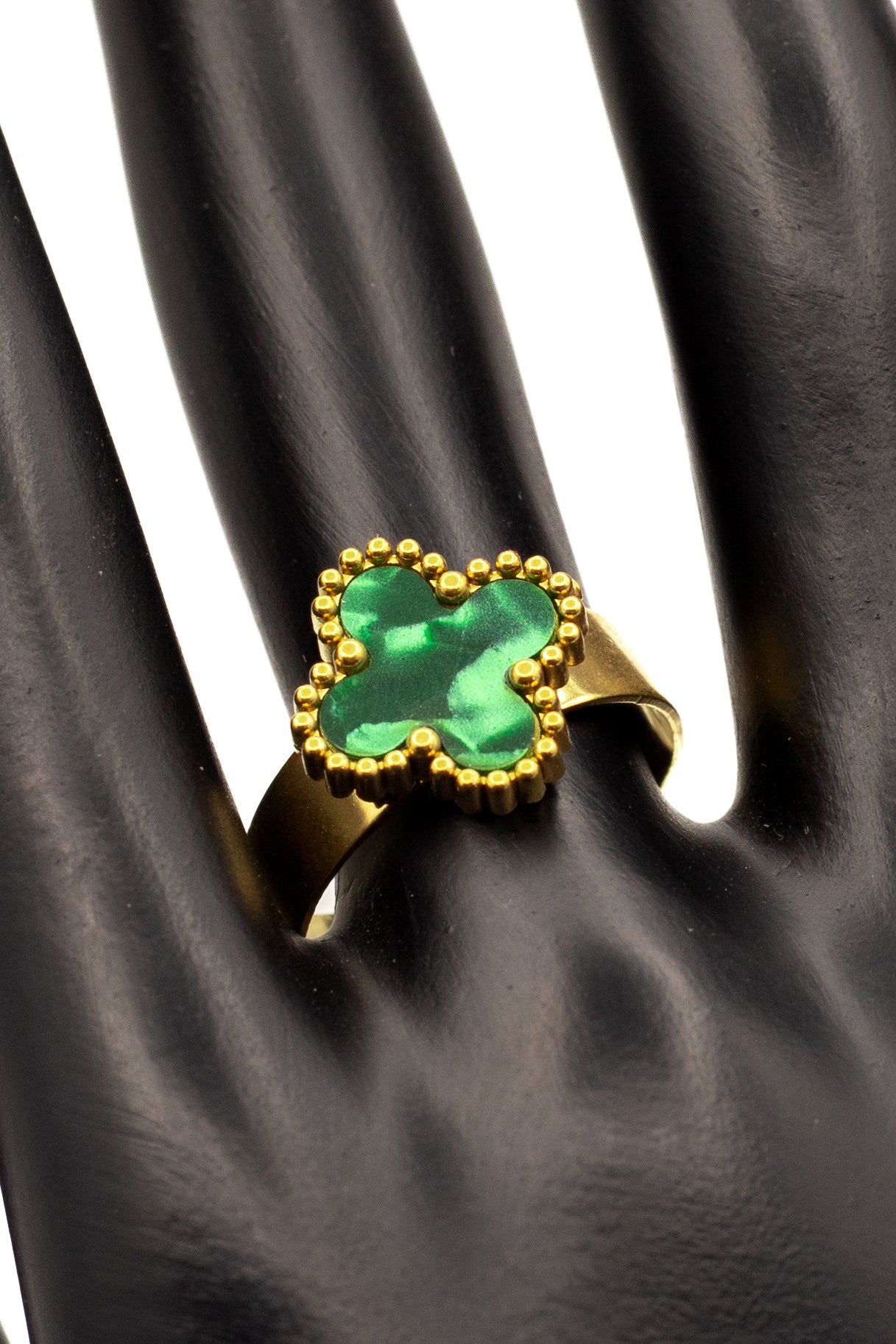 Lucky Clover Green Motif Jewelry Necklace, Bracelet, Ring & Earrings