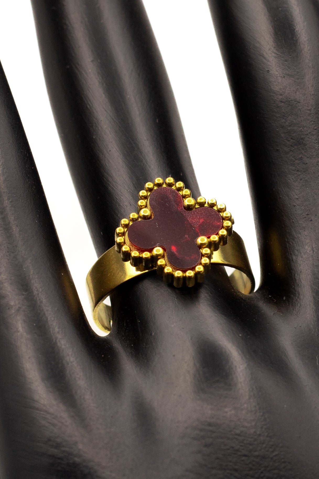 Lucky Clover Red Motif Jewelry Necklace, Bracelet, Ring & Earrings