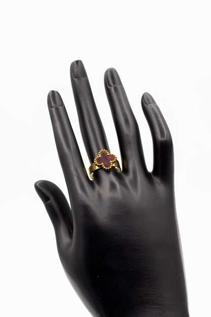 Lucky Clover Red Motif Jewelry Necklace, Bracelet, Ring & Earrings